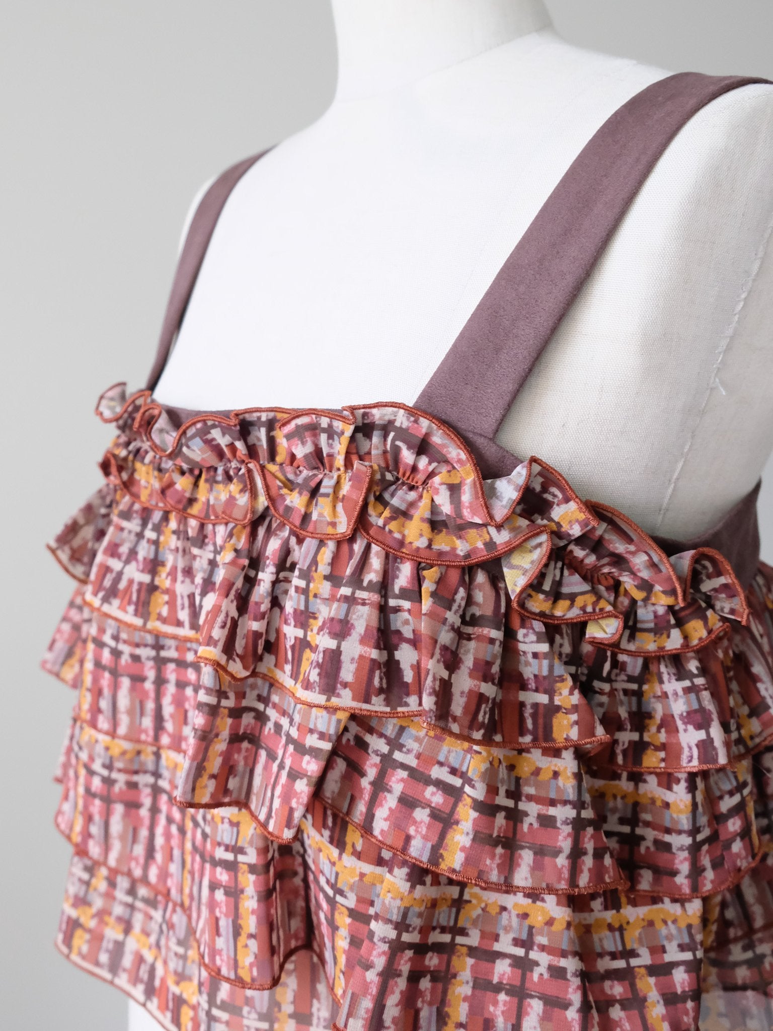 チェックプリントフリルティアードビスチェ [603335] brown
