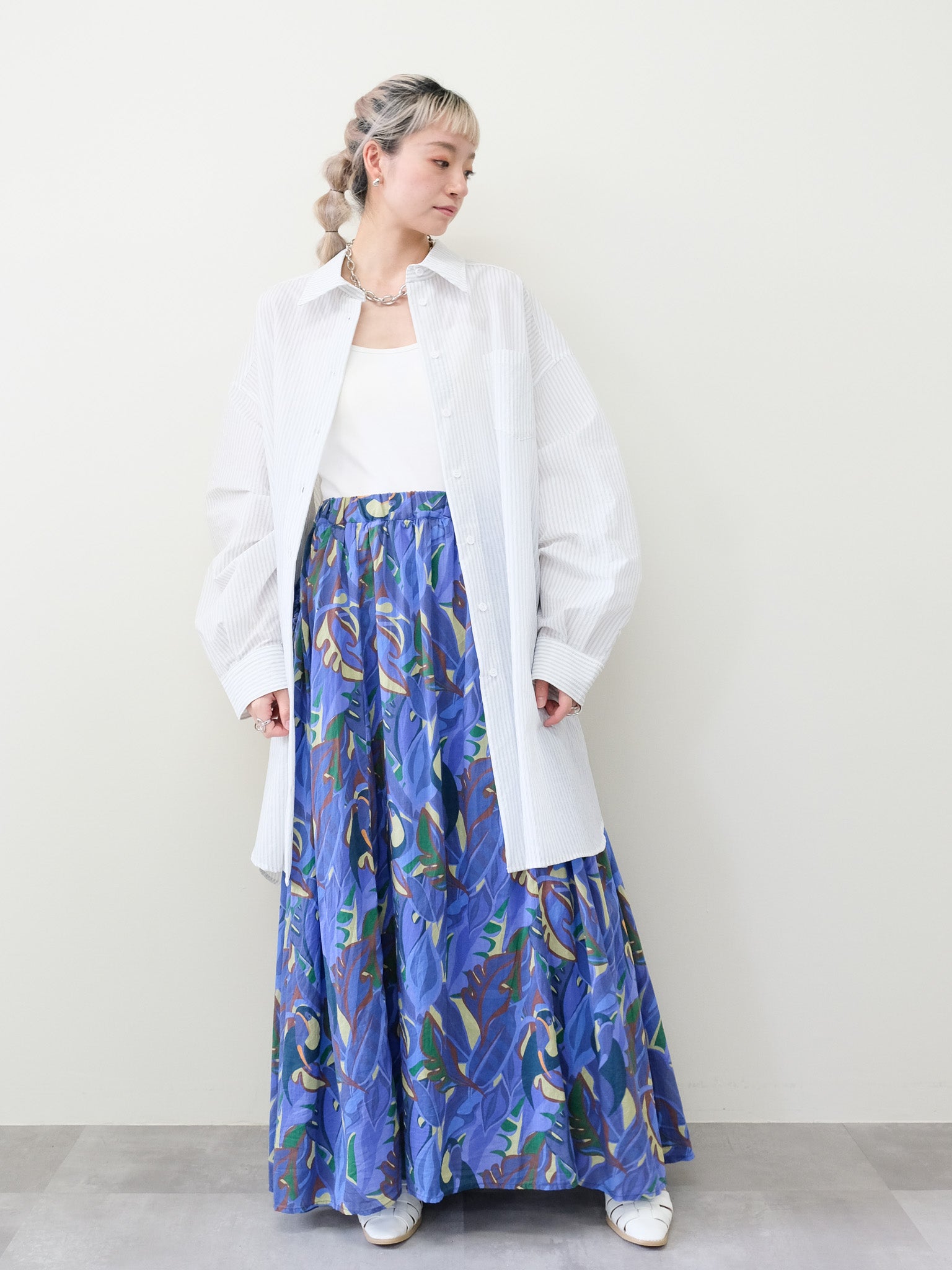 Botanical Bird Side-Tie Maxi Skirt(ボタニカルバードサイドリボンマキシスカート)[601567]blue