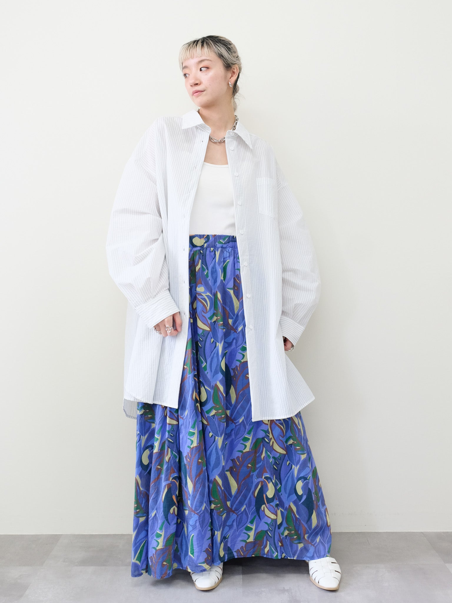 Botanical Bird Side-Tie Maxi Skirt(ボタニカルバードサイドリボンマキシスカート)[601567]blue