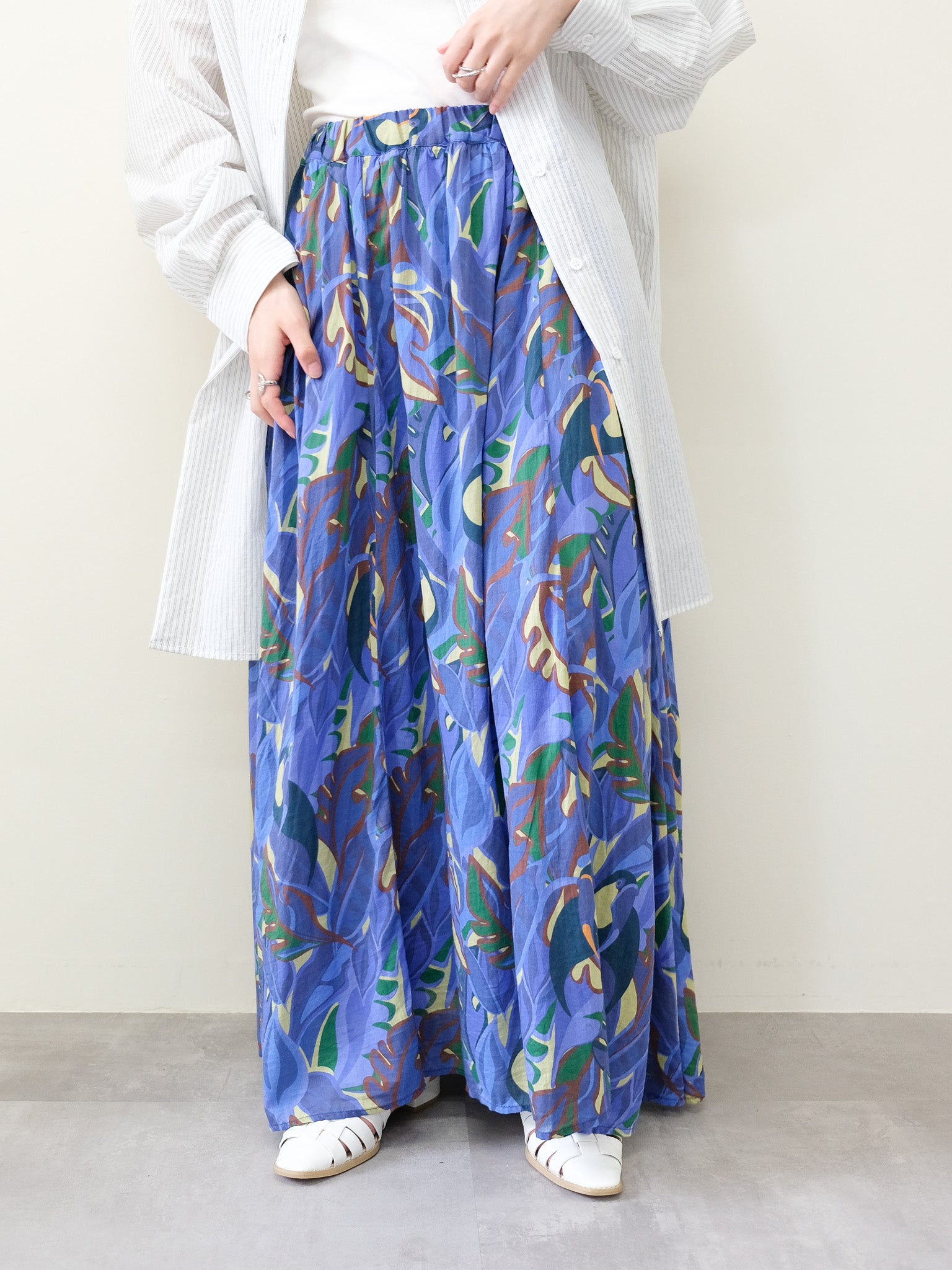 Botanical Bird Side-Tie Maxi Skirt(ボタニカルバードサイドリボンマキシスカート)[601567]blue