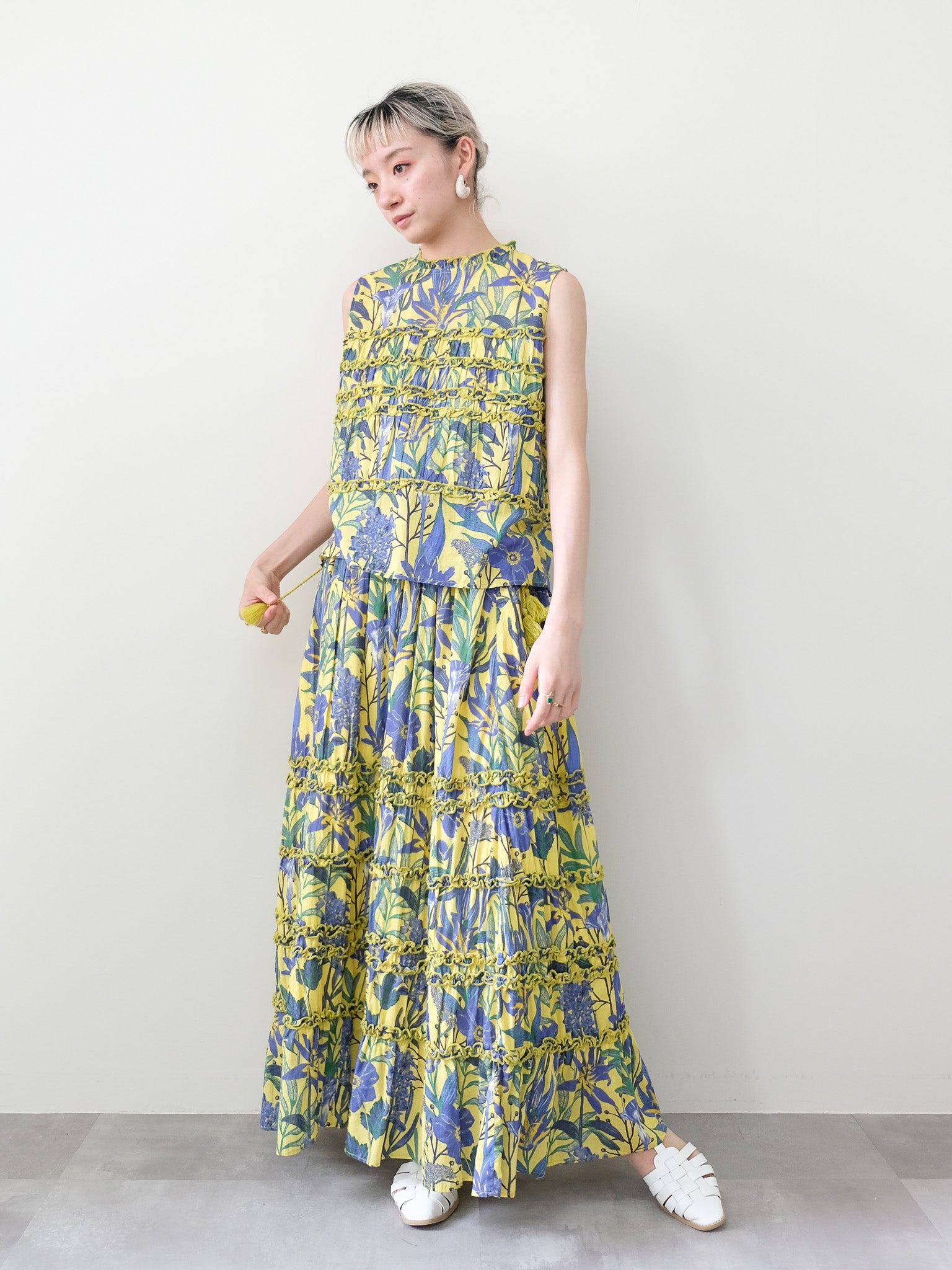 Lily Print Tiered Skirt(リリープリントティアードスカート)[601565]yellow