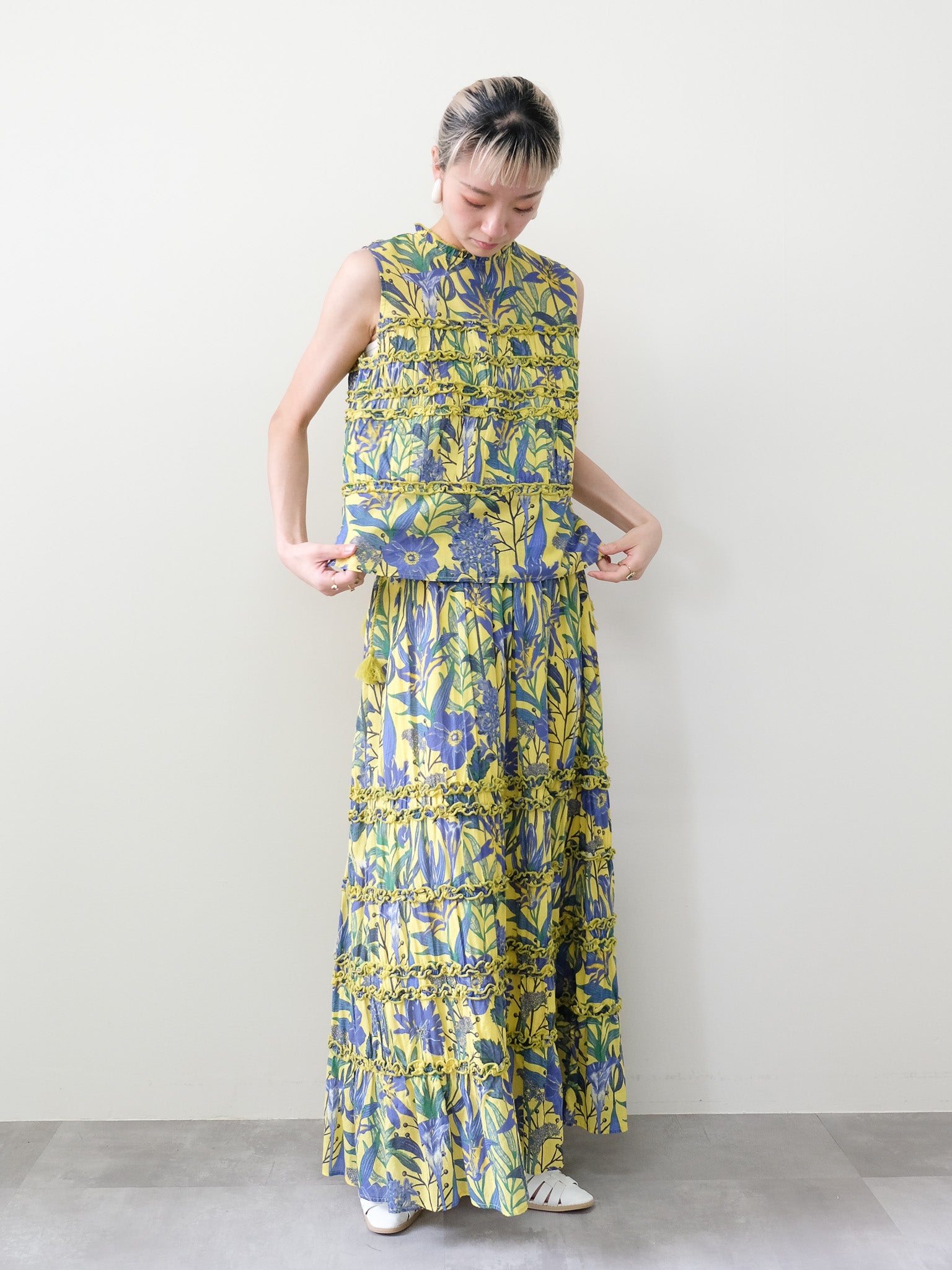 Lily Print Tiered Skirt(リリープリントティアードスカート)[601565]yellow