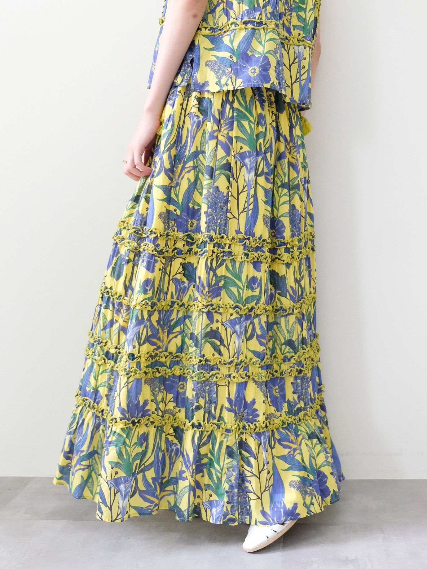 Lily Print Tiered Skirt(リリープリントティアードスカート)[601565]yellow