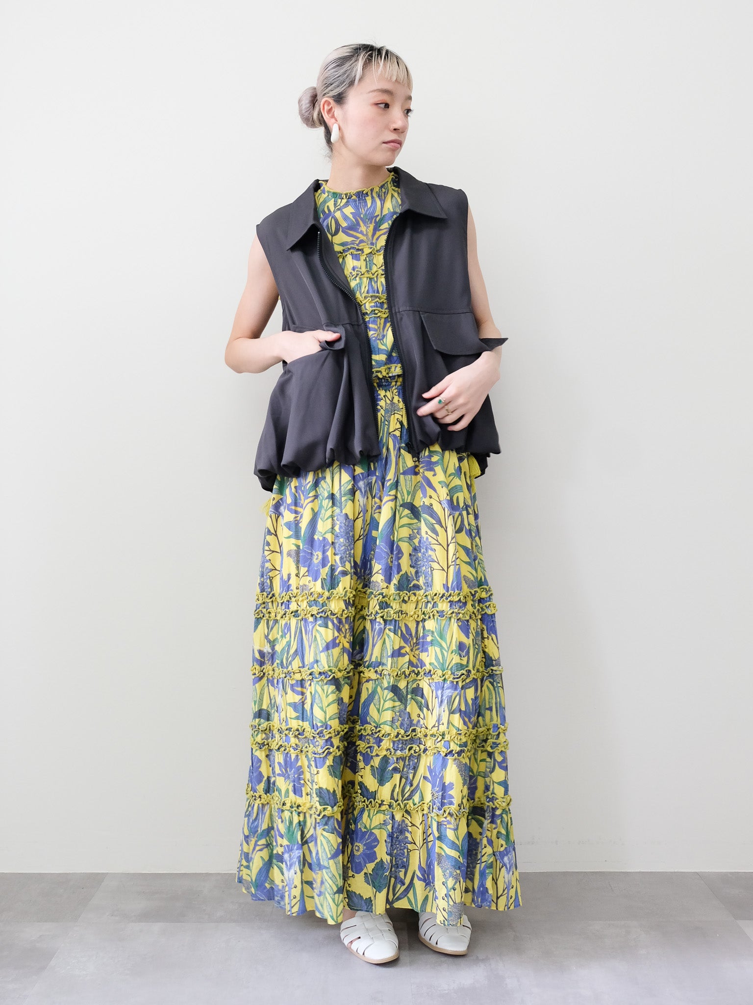 Lily Print Tiered Skirt(リリープリントティアードスカート)[601565]yellow