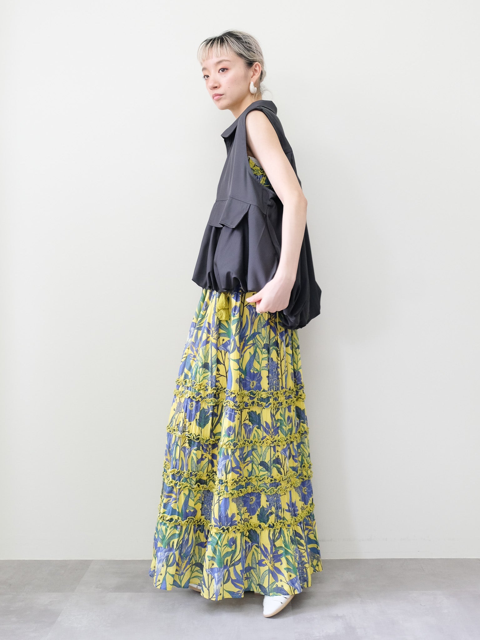 Lily Print Tiered Skirt(リリープリントティアードスカート)[601565]yellow