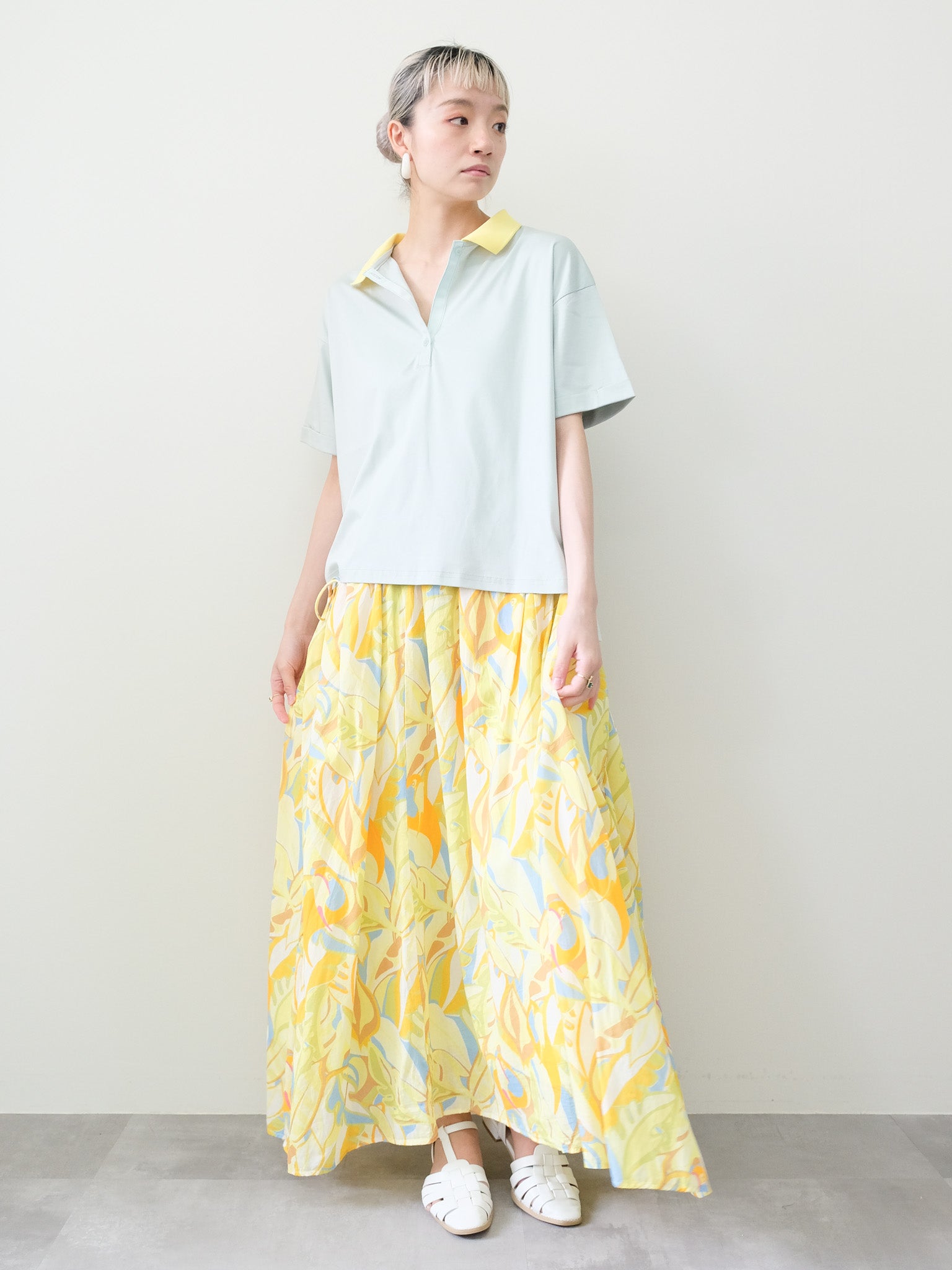 Botanical Bird Side-Tie Maxi Skirt(ボタニカルバードサイドリボンマキシスカート)[601567]yellow