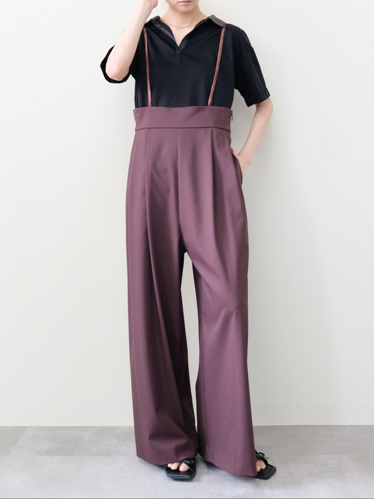 ベロアサスペンダー付パンツ [603332] brown