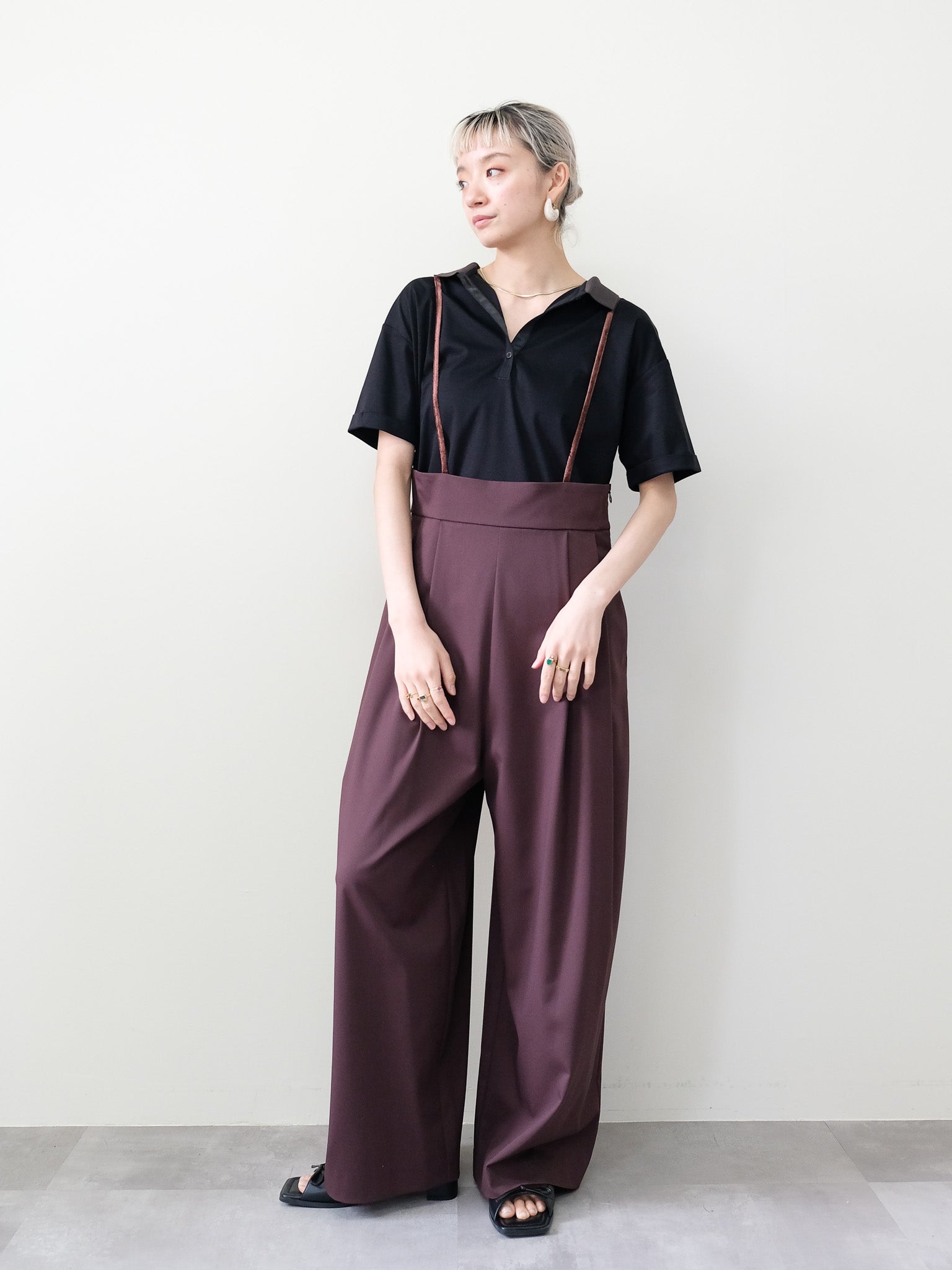 ベロアサスペンダー付パンツ [603332] brown