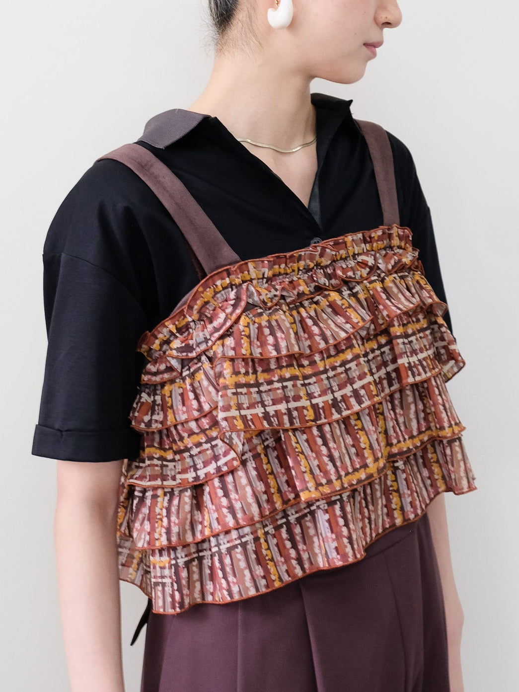チェックプリントフリルティアードビスチェ [603335] brown