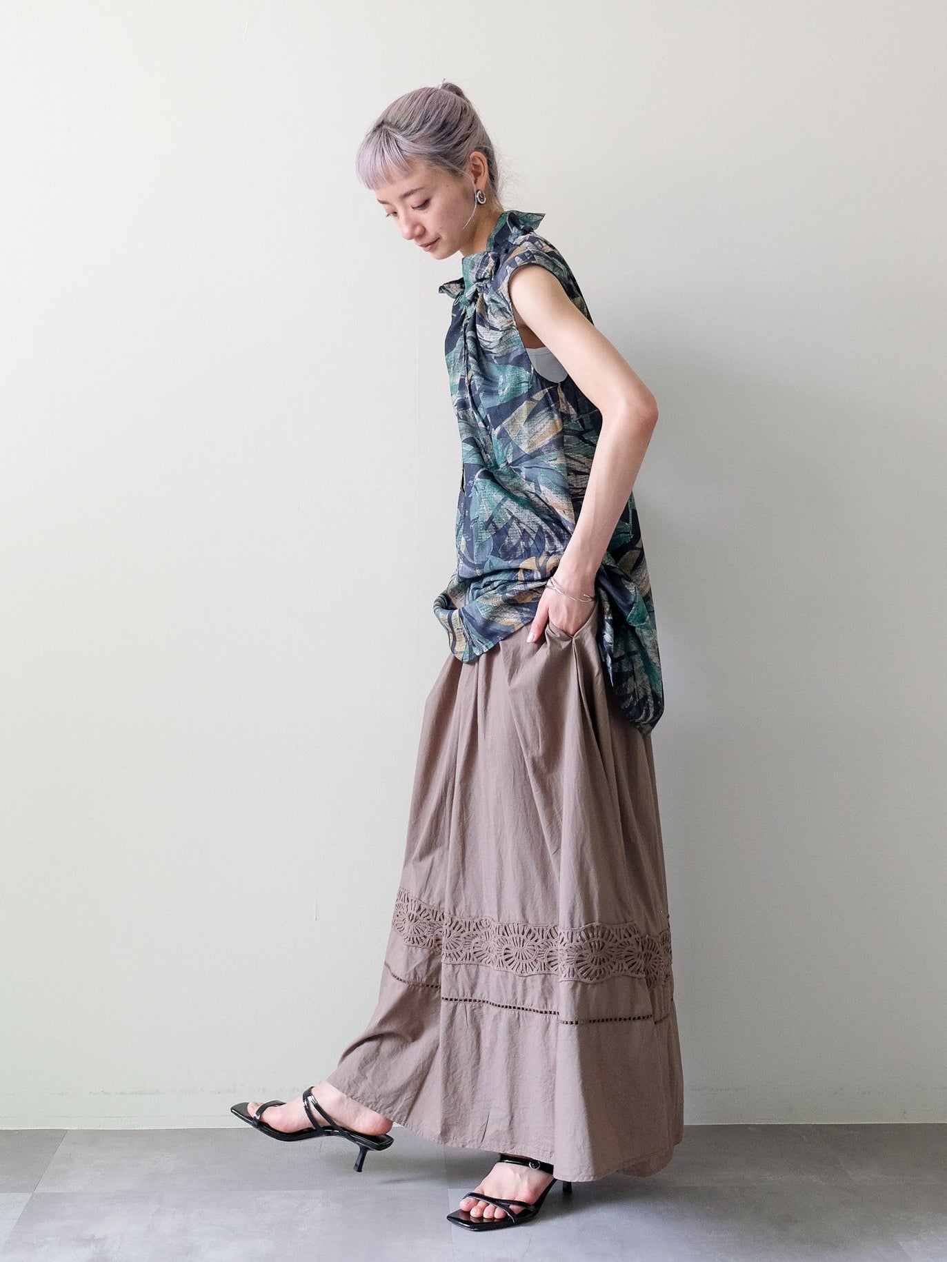 Lace Shirring Skirt(レースシャーリングスカート)[601554]brown