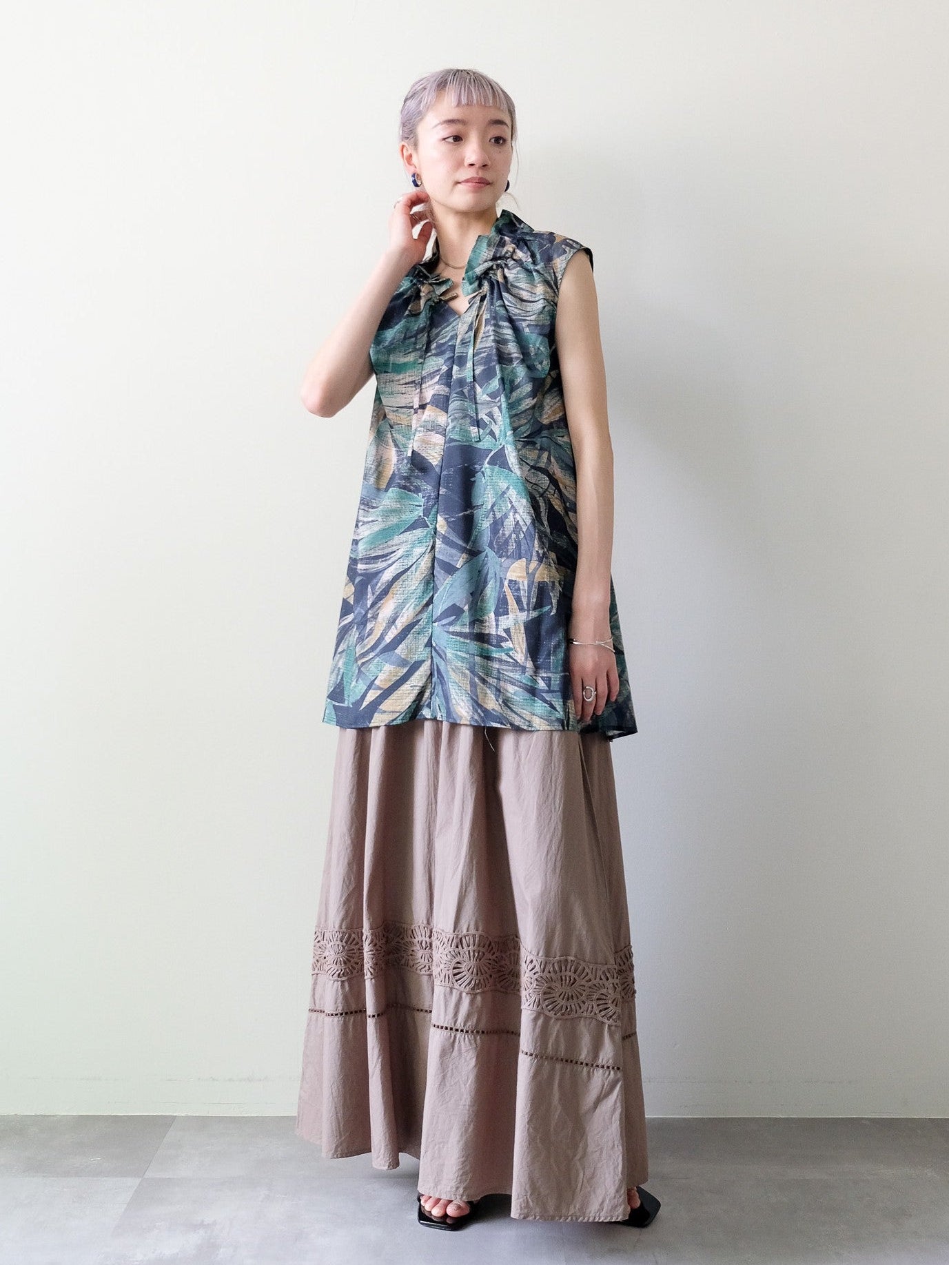 Lace Shirring Skirt(レースシャーリングスカート)[601554]brown