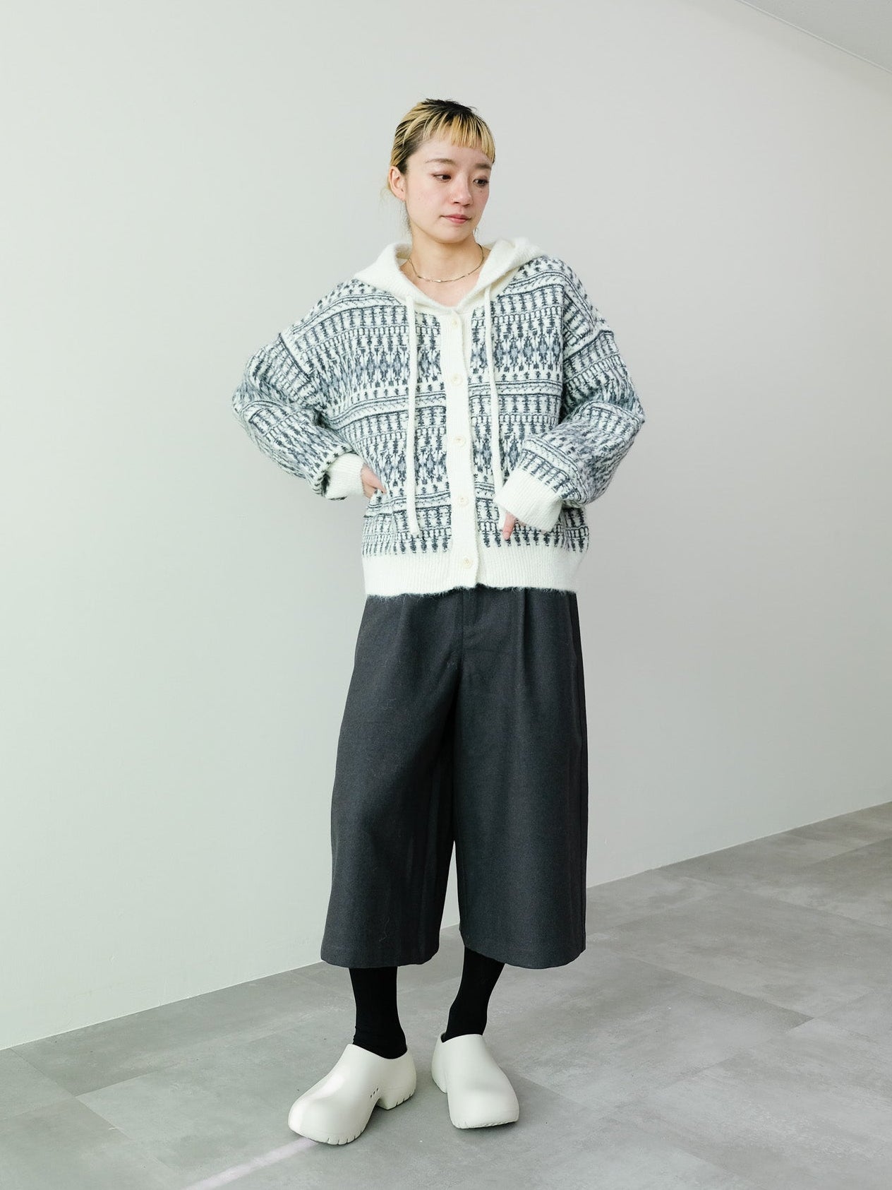 フェアアイルフーディニットカーディガン [601516]off white