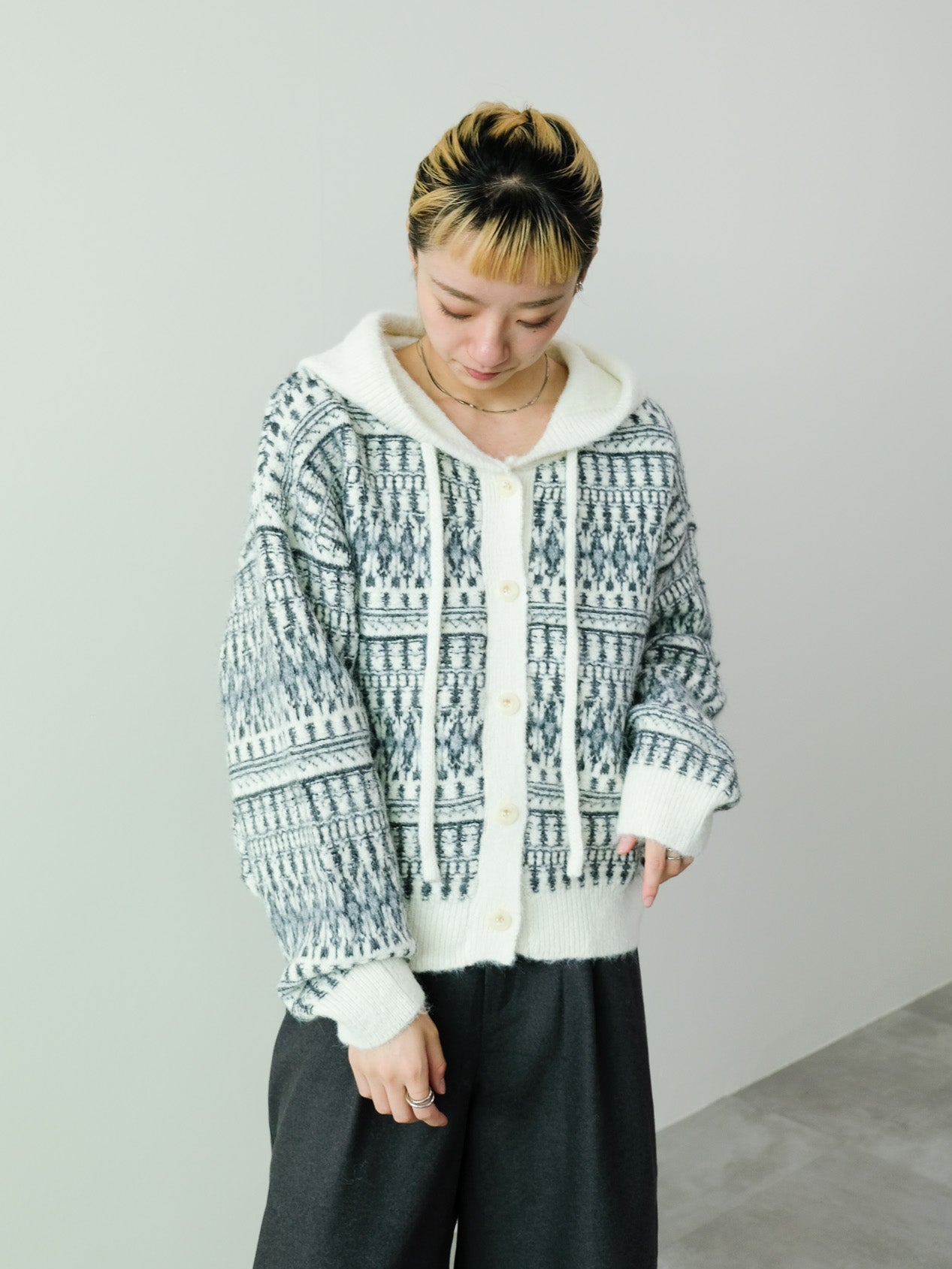 フェアアイルフーディニットカーディガン [601516]off white