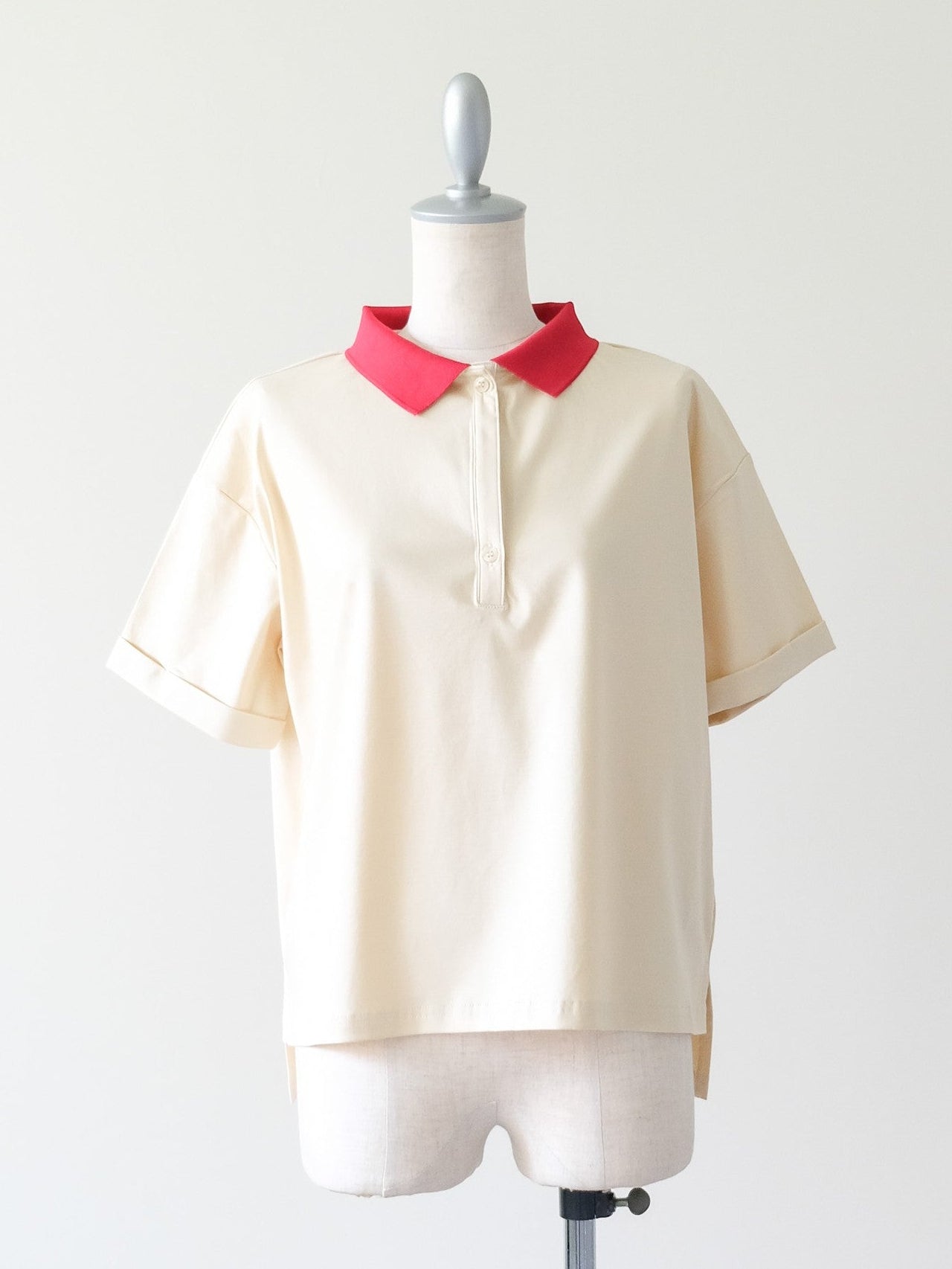 Contrast Polo Top(配色ポロトップス)[601576]yellow×red