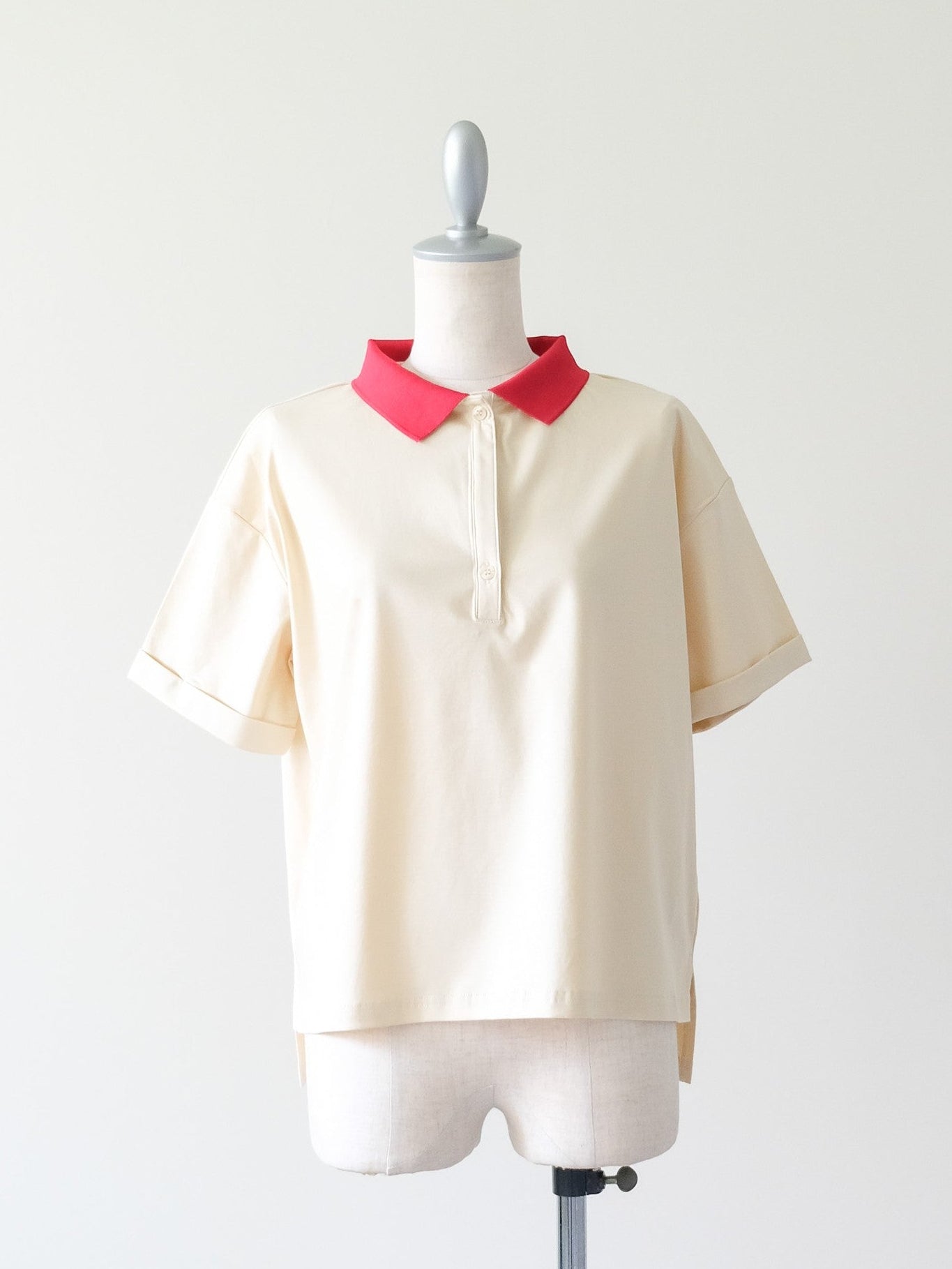 Contrast Polo Top(配色ポロトップス)[601576]yellow×red