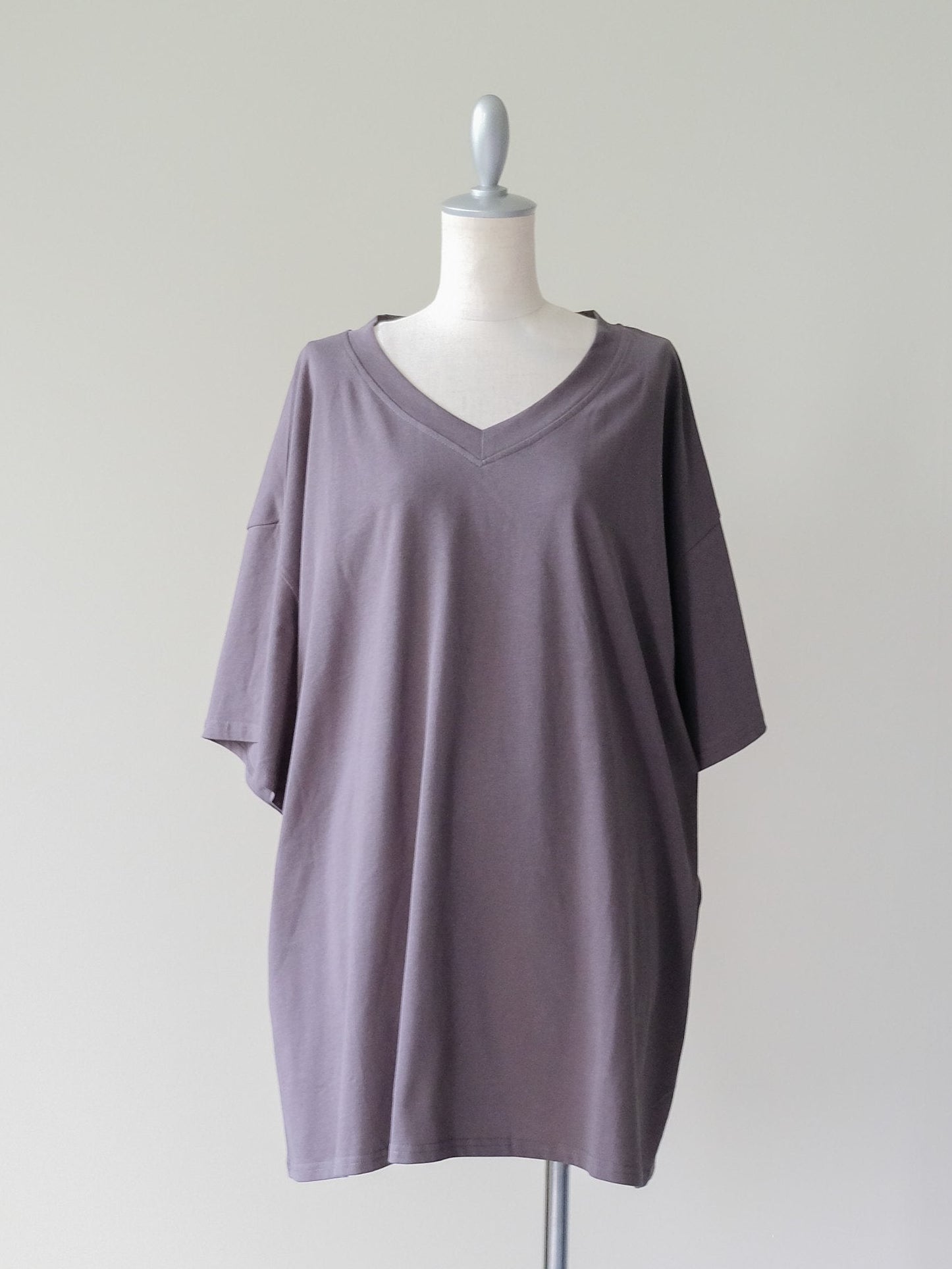 Loose V-neck Half Sleeve T-shirt(ルーズVネックハーフスリーブTシャツ)[601598]charcoal