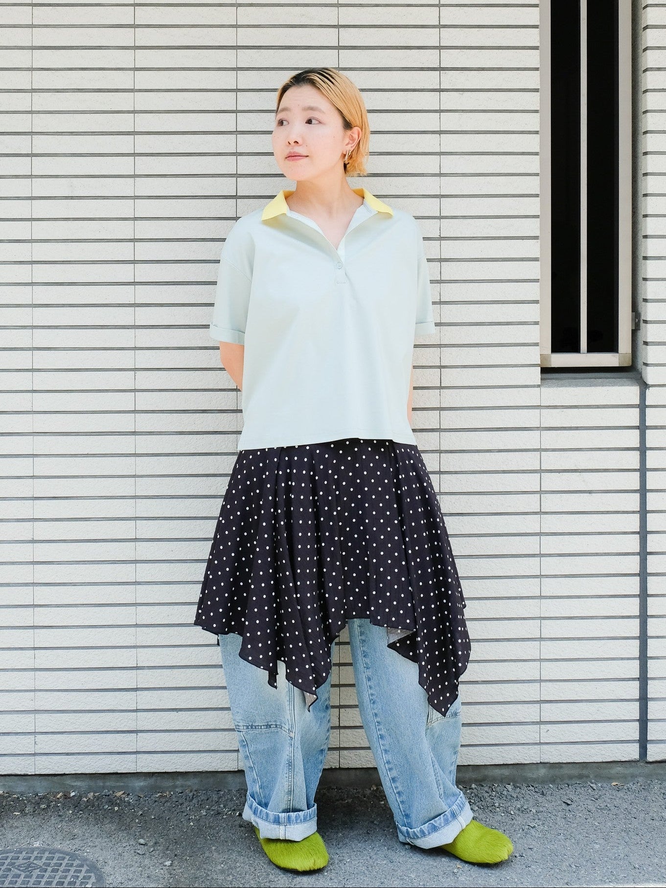 Contrast Polo Top(配色ポロトップス)[601576]mint×yellow