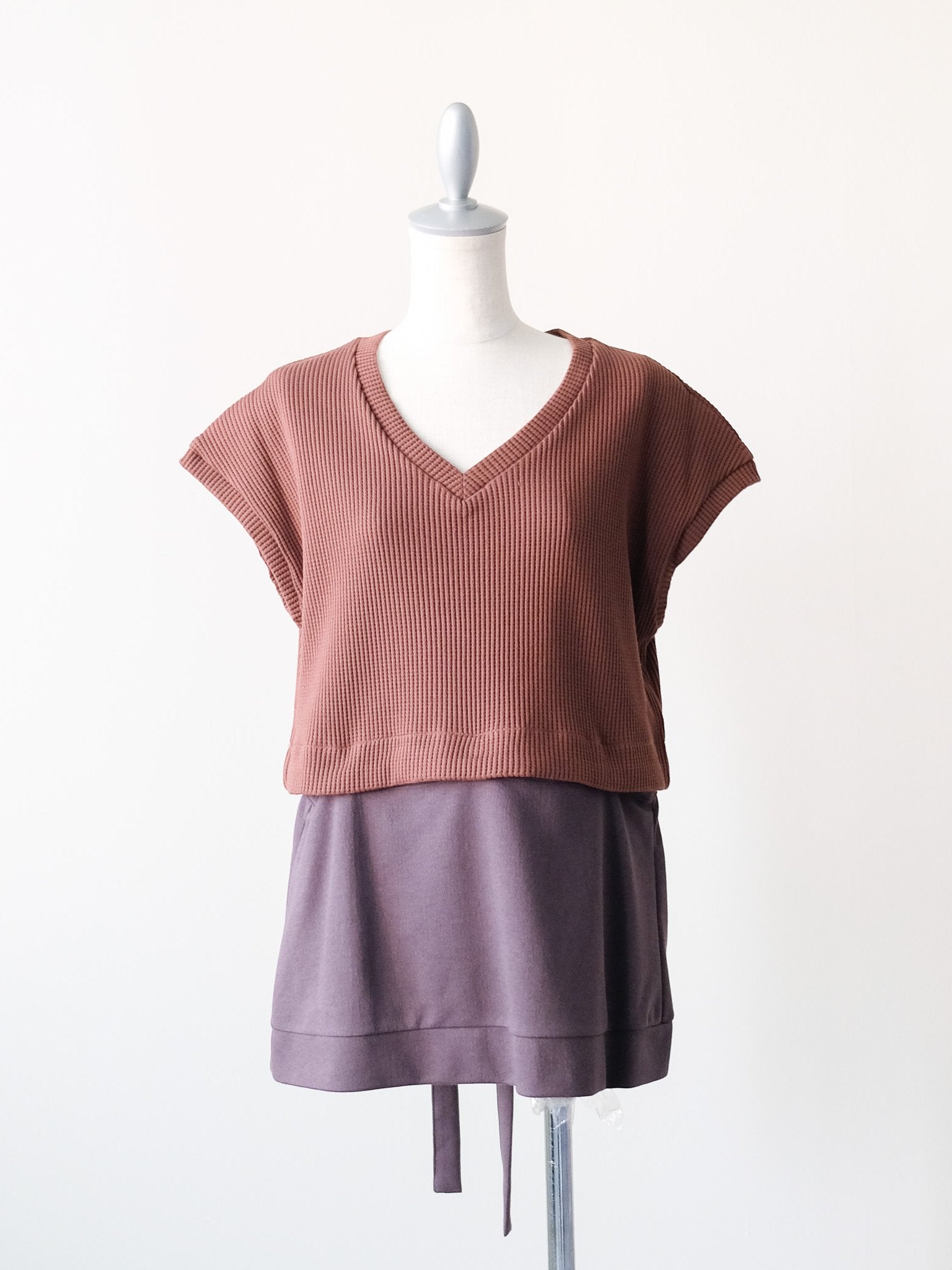 ヘム2WAYワッフルベスト [601355] brown