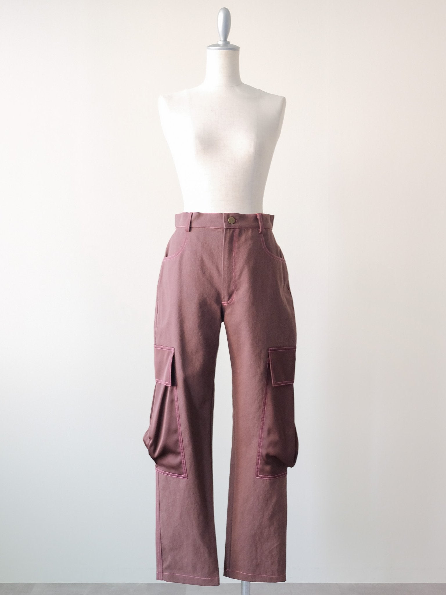 ビックサテンミリタリーポケット配色ステッチパンツ [601359] brown