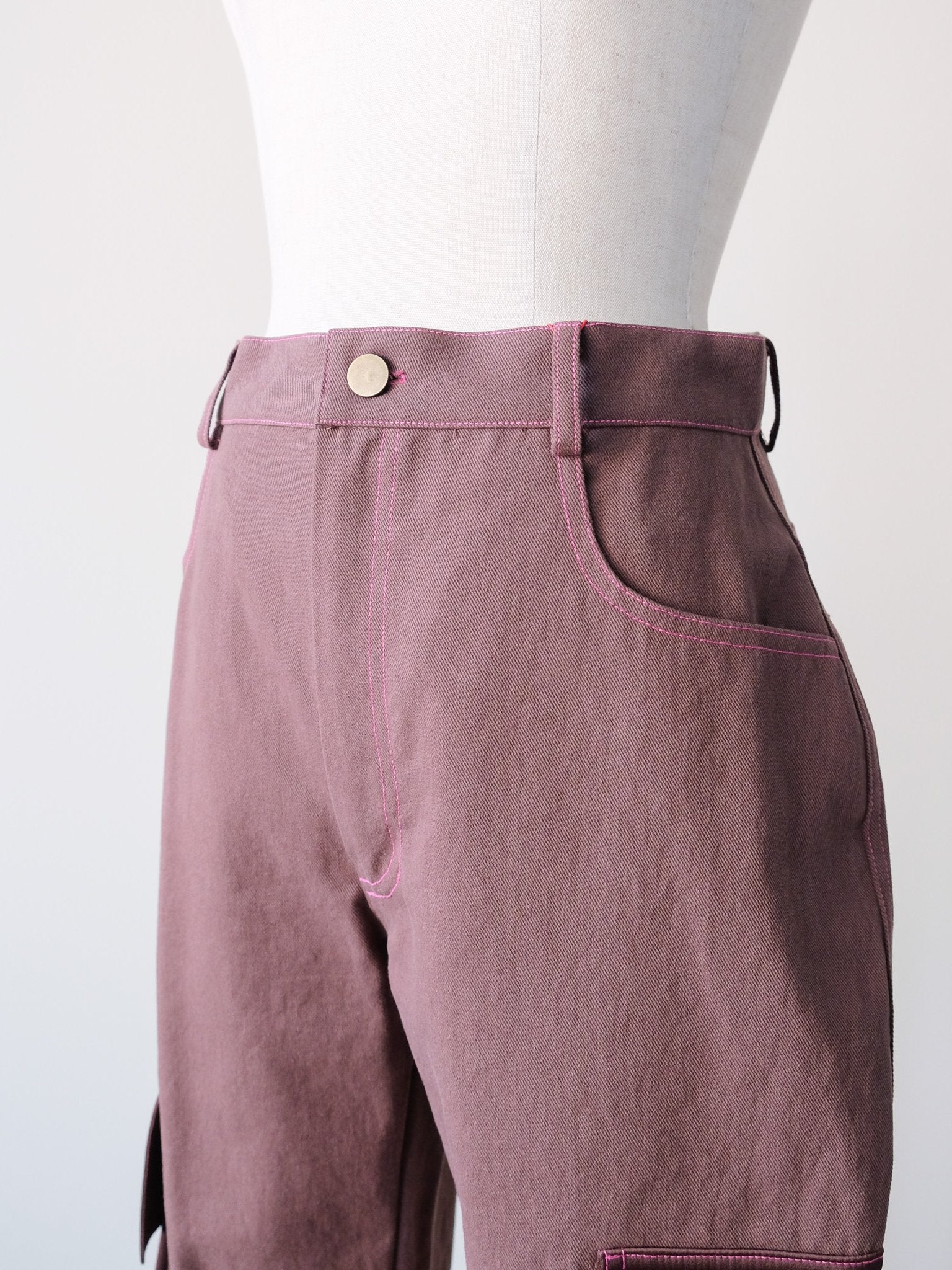 ビックサテンミリタリーポケット配色ステッチパンツ [601359] brown
