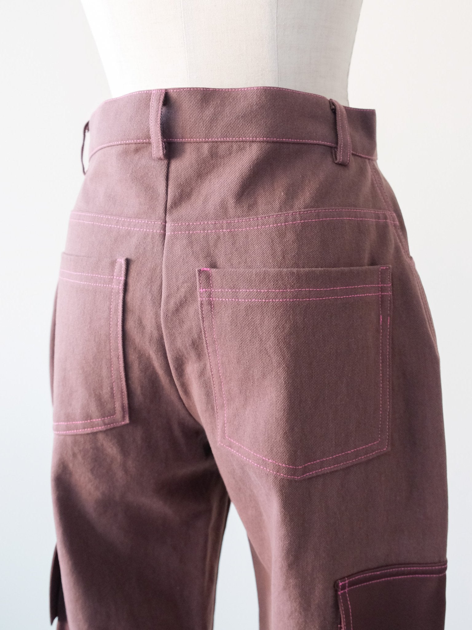 ビックサテンミリタリーポケット配色ステッチパンツ [601359] brown