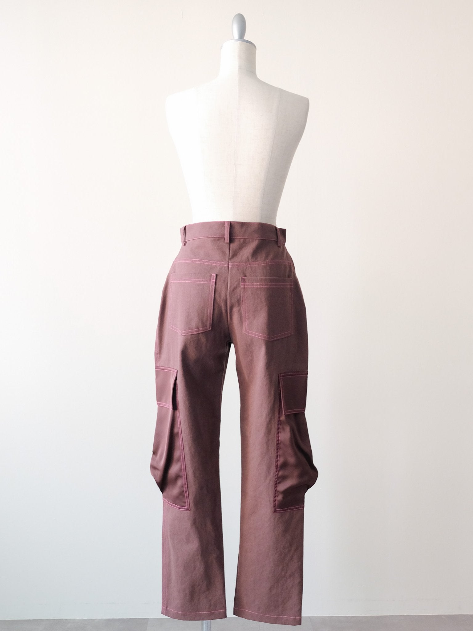 ビックサテンミリタリーポケット配色ステッチパンツ [601359] brown