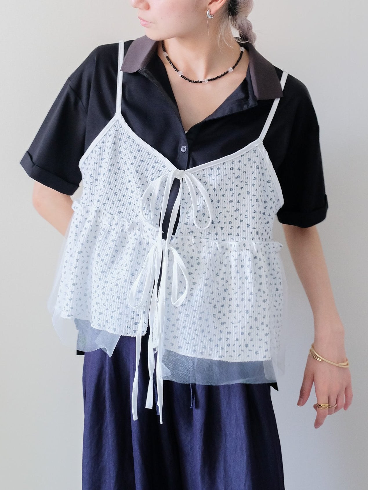 Floral Thermal Ribbon Camisole(フラワーサーマルリボンキャミソール)[601601]off