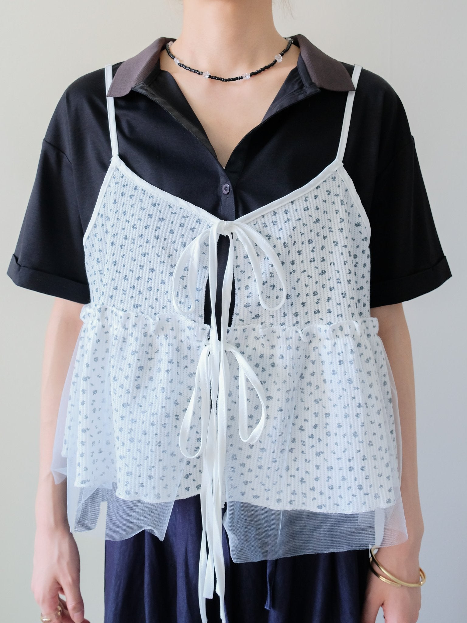 Floral Thermal Ribbon Camisole(フラワーサーマルリボンキャミソール)[601601]off