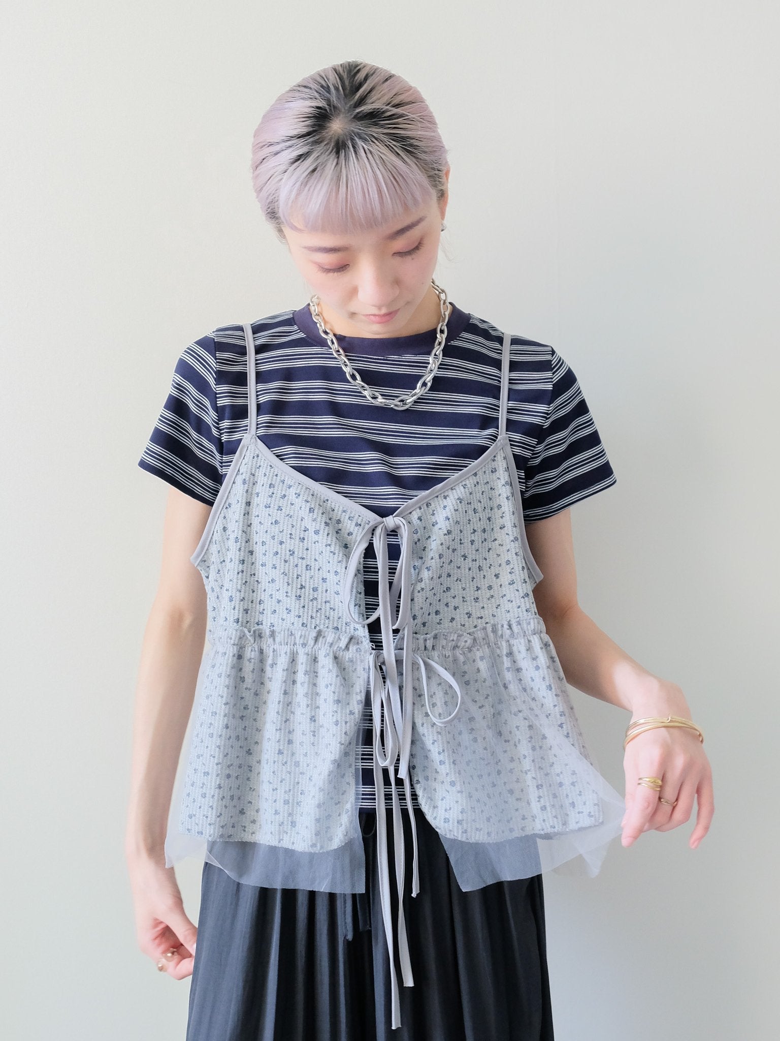 Floral Thermal Ribbon Camisole(フラワーサーマルリボンキャミソール)[601601]gray