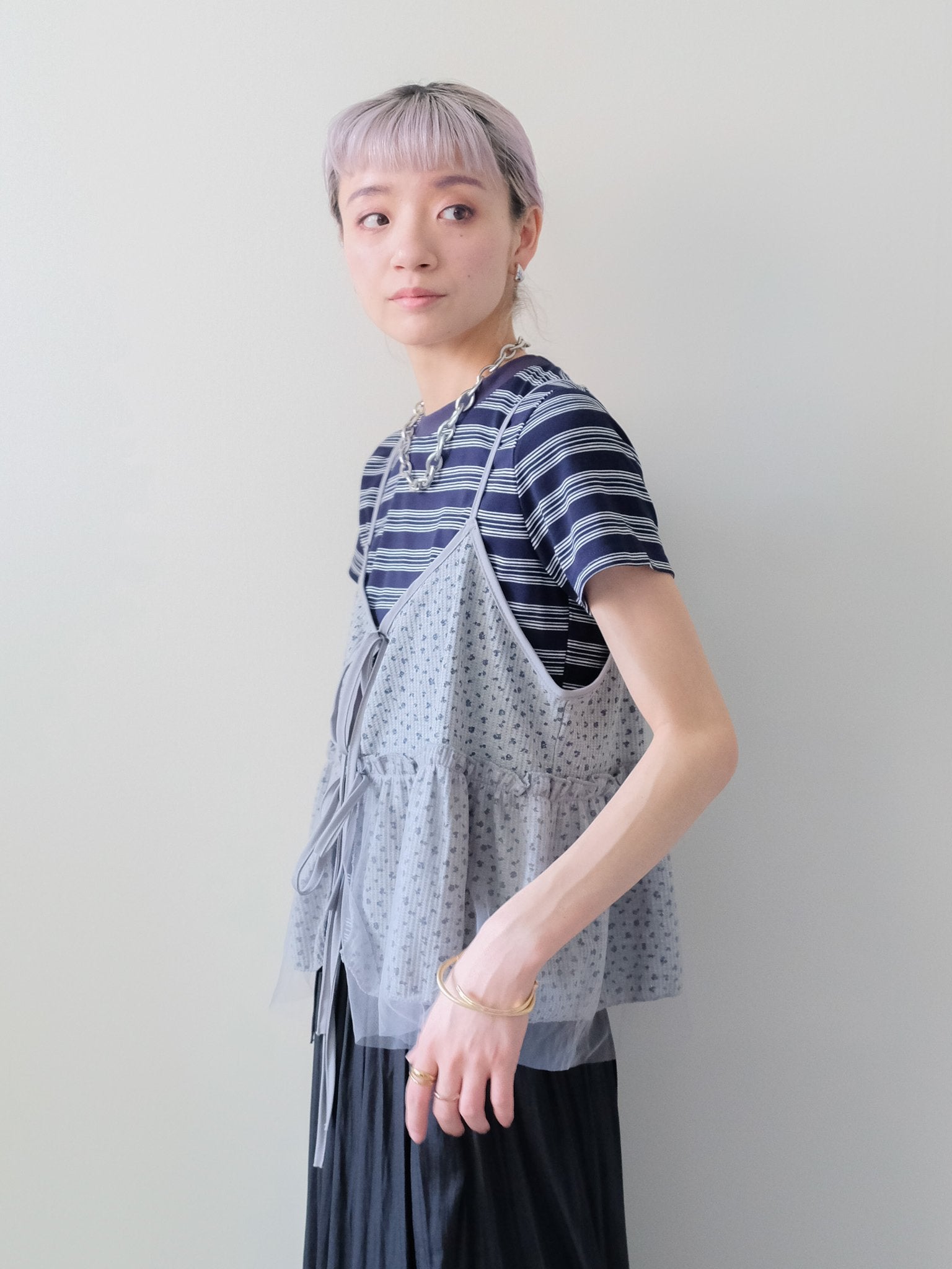 Floral Thermal Ribbon Camisole(フラワーサーマルリボンキャミソール)[601601]gray