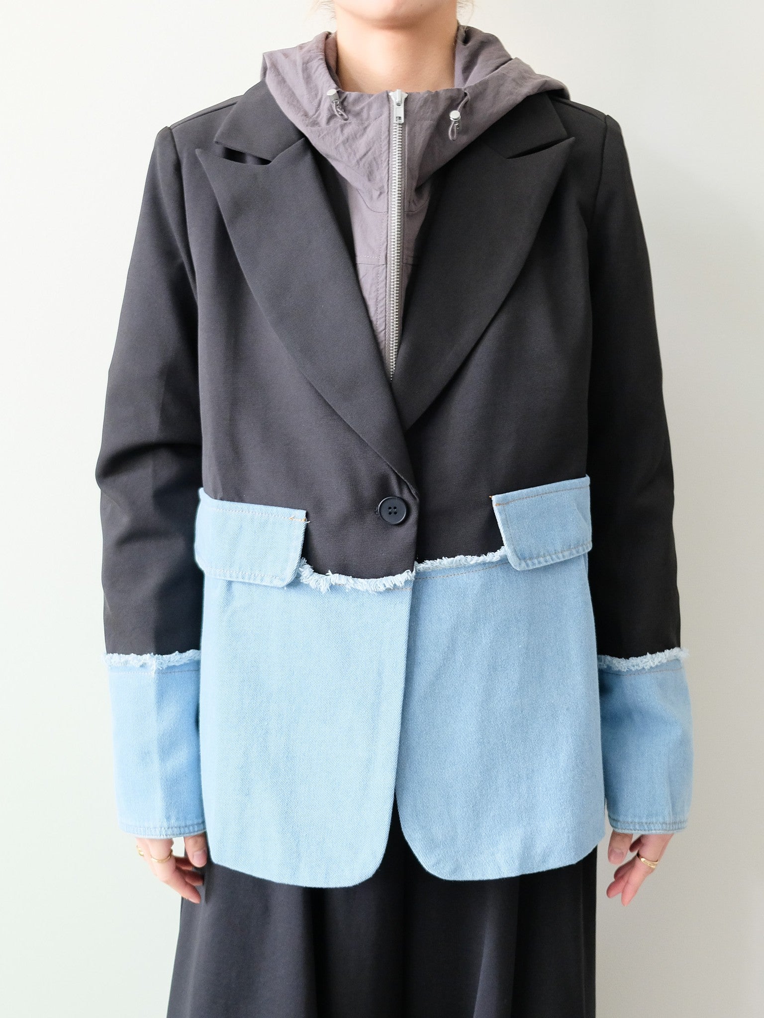 Denim Combination Tailored Jacket(デニム切替テーラードジャケット)[601585]black