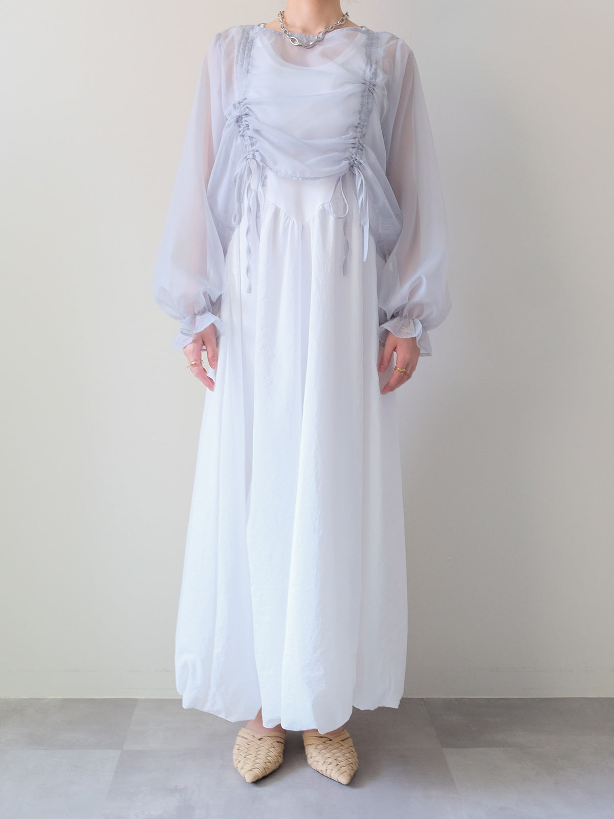 【予約商品】Sheer Gather Ribbon Blouse(シアーギャザーリボンブラウス)