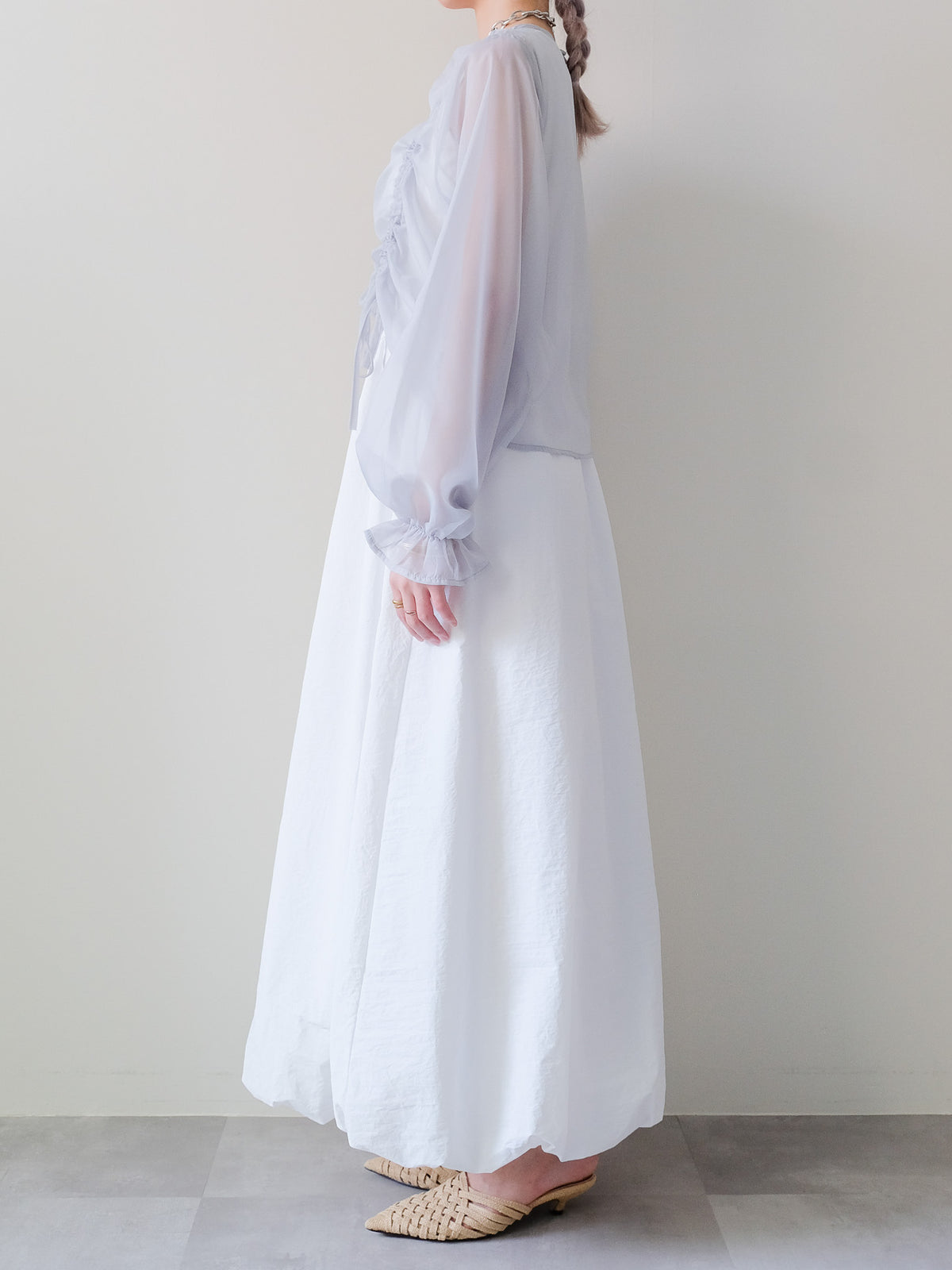 【予約商品】Sheer Gather Ribbon Blouse(シアーギャザーリボンブラウス)