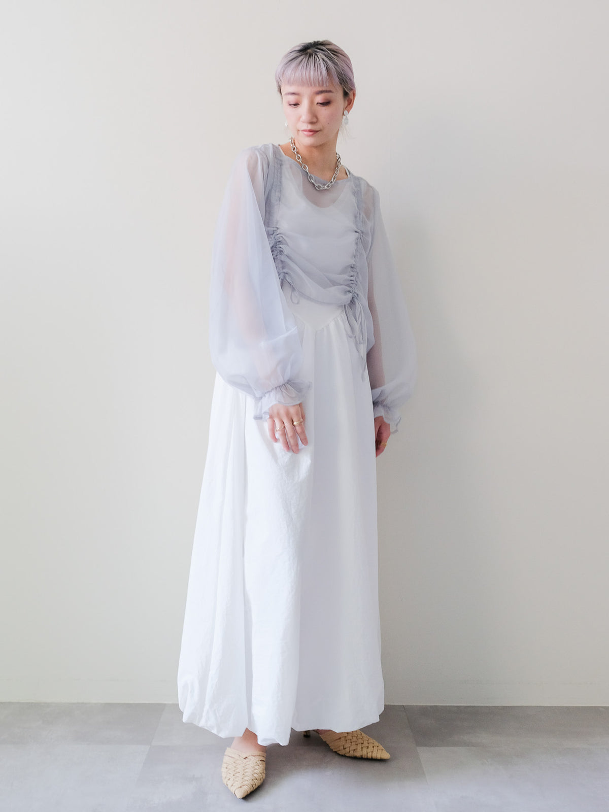 【予約商品】Sheer Gather Ribbon Blouse(シアーギャザーリボンブラウス)