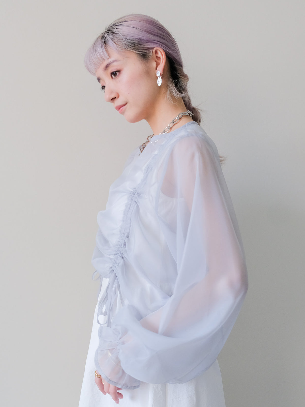 【予約商品】Sheer Gather Ribbon Blouse(シアーギャザーリボンブラウス)
