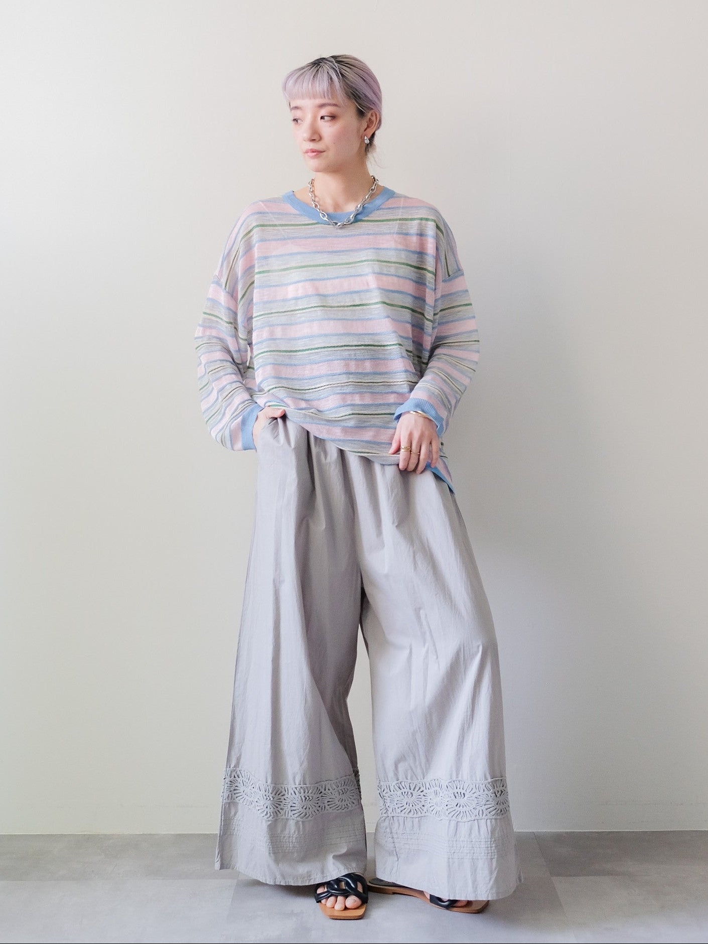 Lace Shirring Pants(レースシャーリングパンツ)[601553]khaki