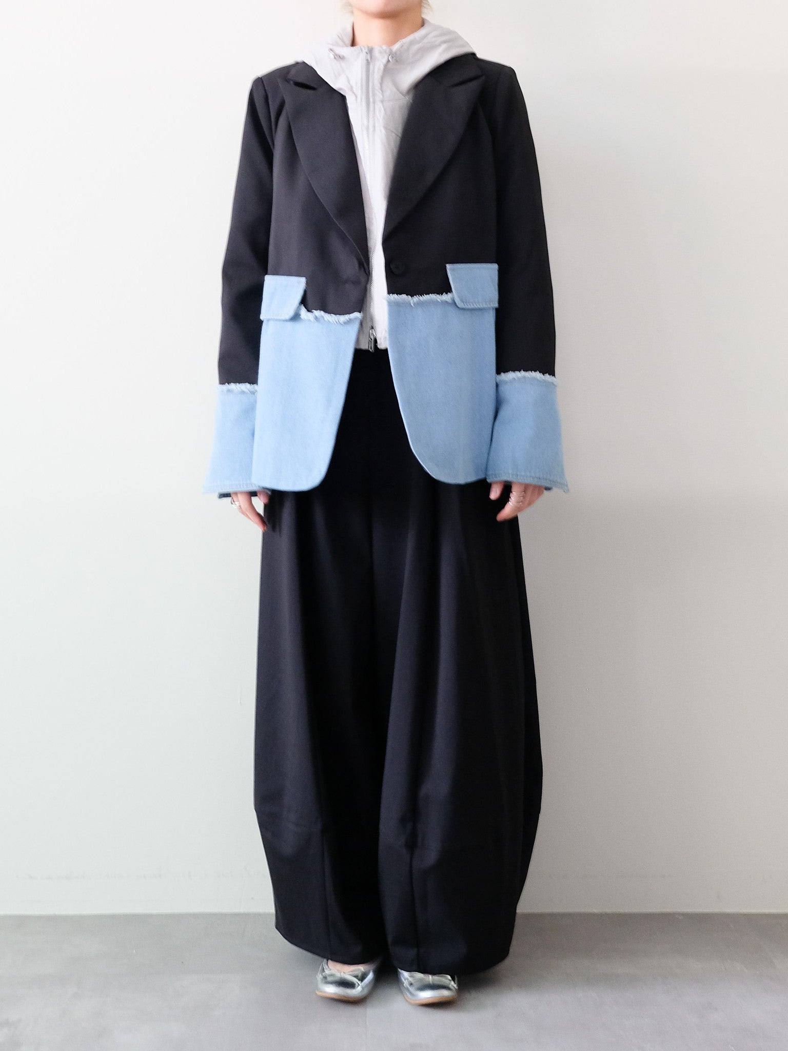 Denim Combination Tailored Jacket(デニム切替テーラードジャケット)[601585]black
