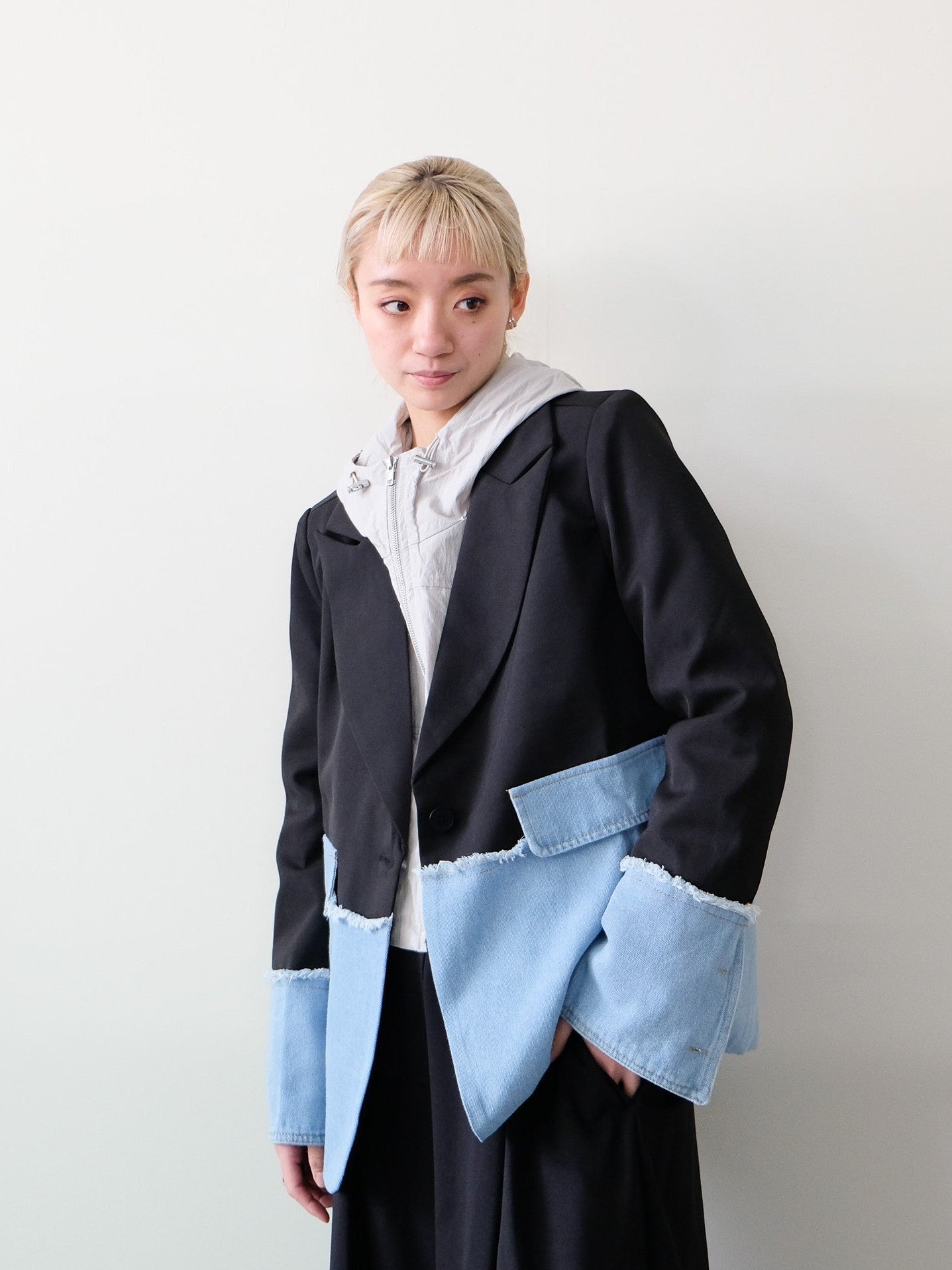 Denim Combination Tailored Jacket(デニム切替テーラードジャケット)[601585]black