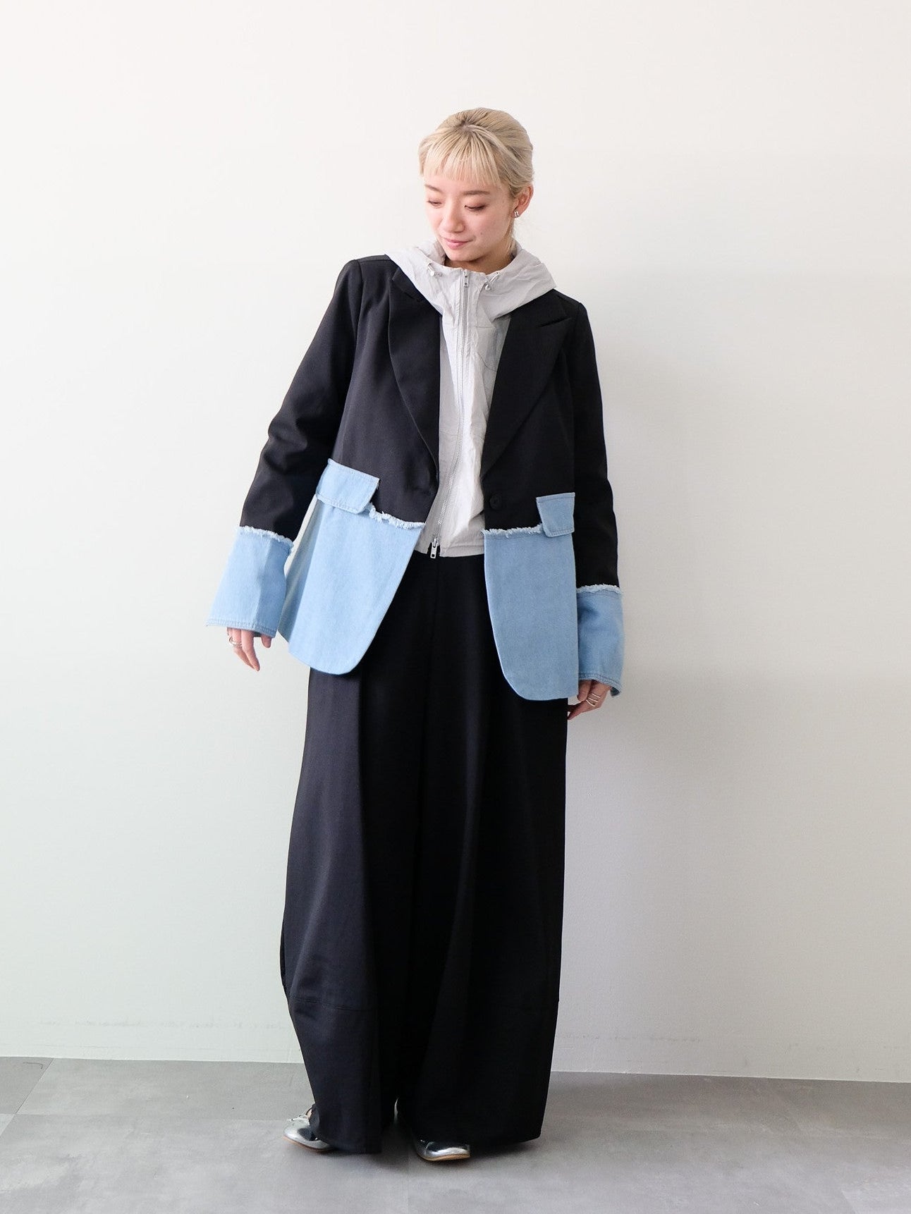 Denim Combination Tailored Jacket(デニム切替テーラードジャケット)[601585]black