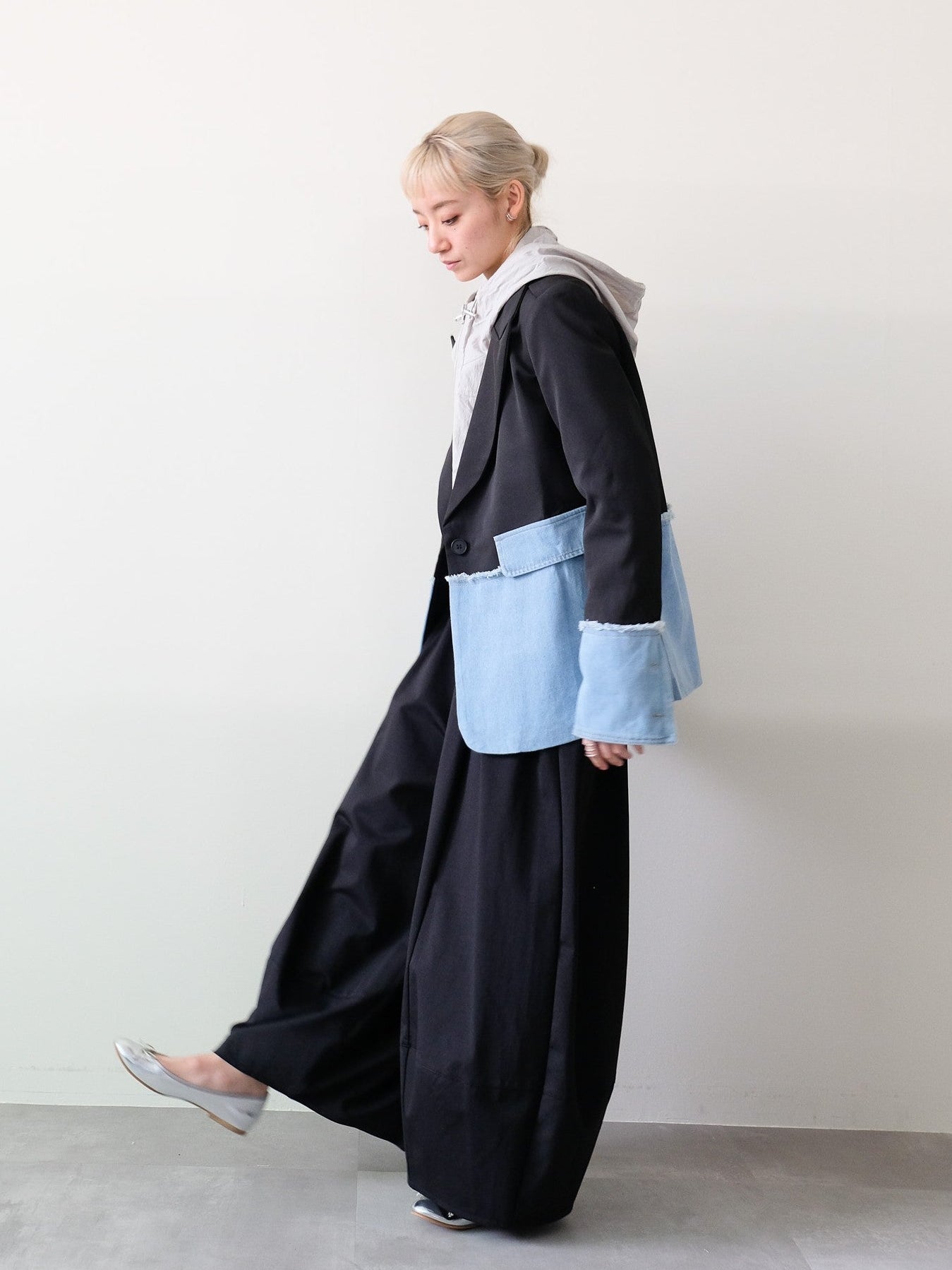 Denim Combination Tailored Jacket(デニム切替テーラードジャケット)[601585]black