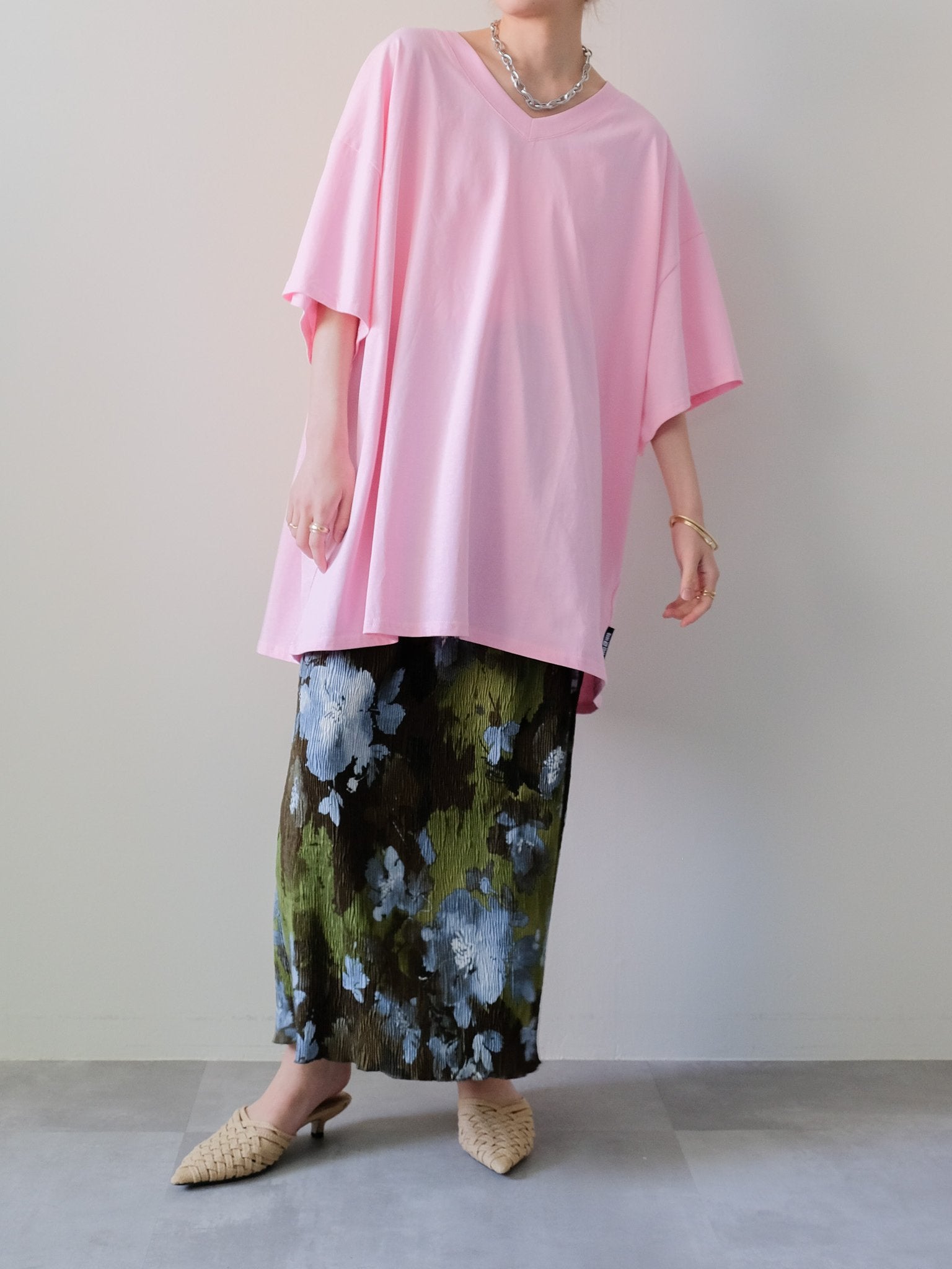 Loose V-neck Half Sleeve T-shirt(ルーズVネックハーフスリーブTシャツ)[601598]pink