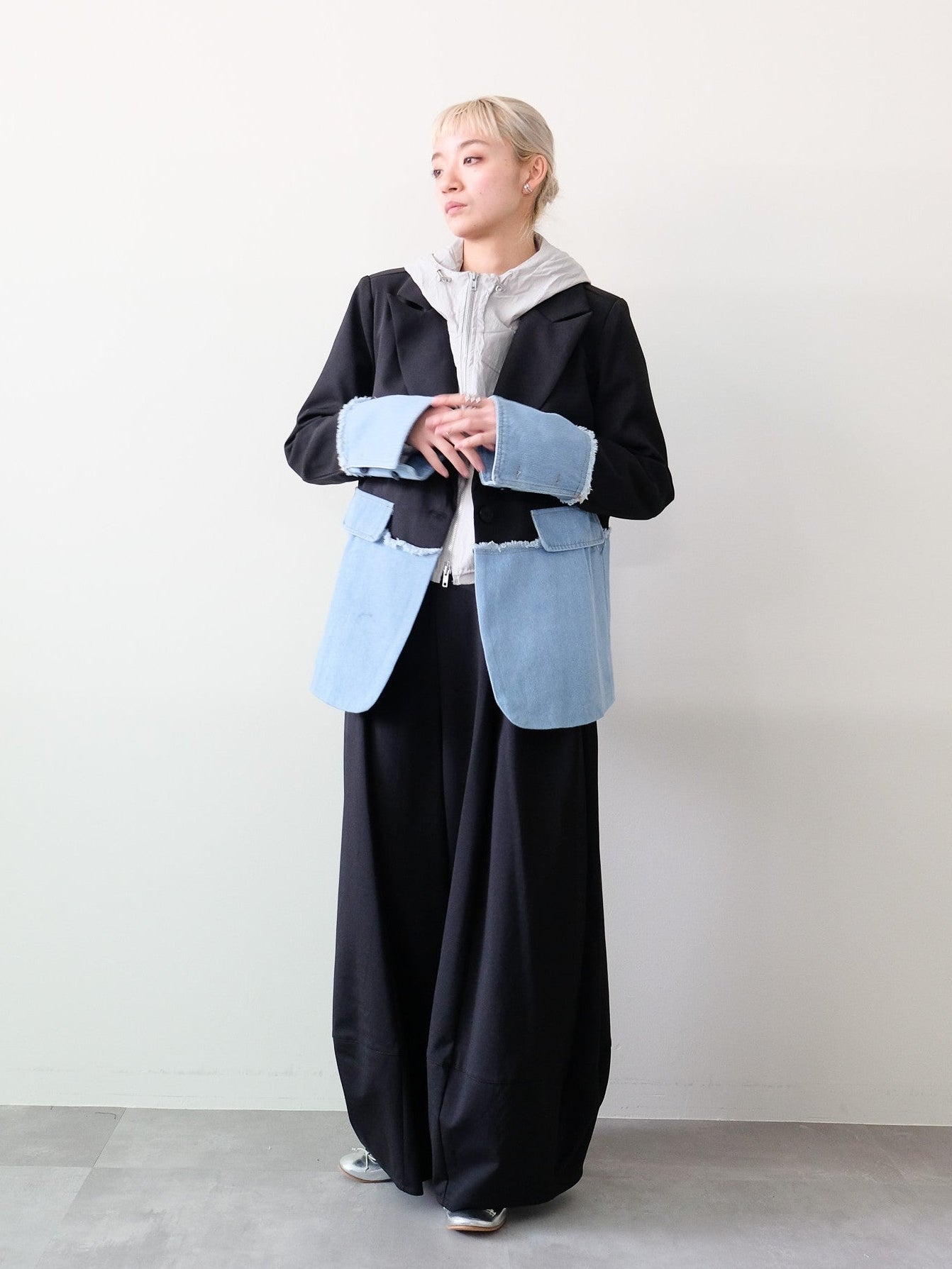 Denim Combination Tailored Jacket(デニム切替テーラードジャケット)[601585]black