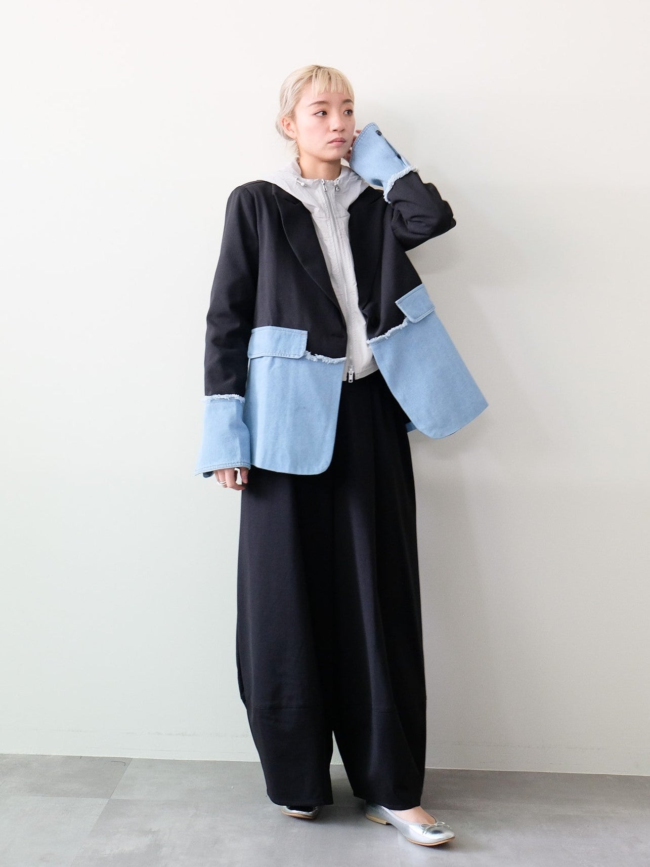 Denim Combination Tailored Jacket(デニム切替テーラードジャケット)[601585]black
