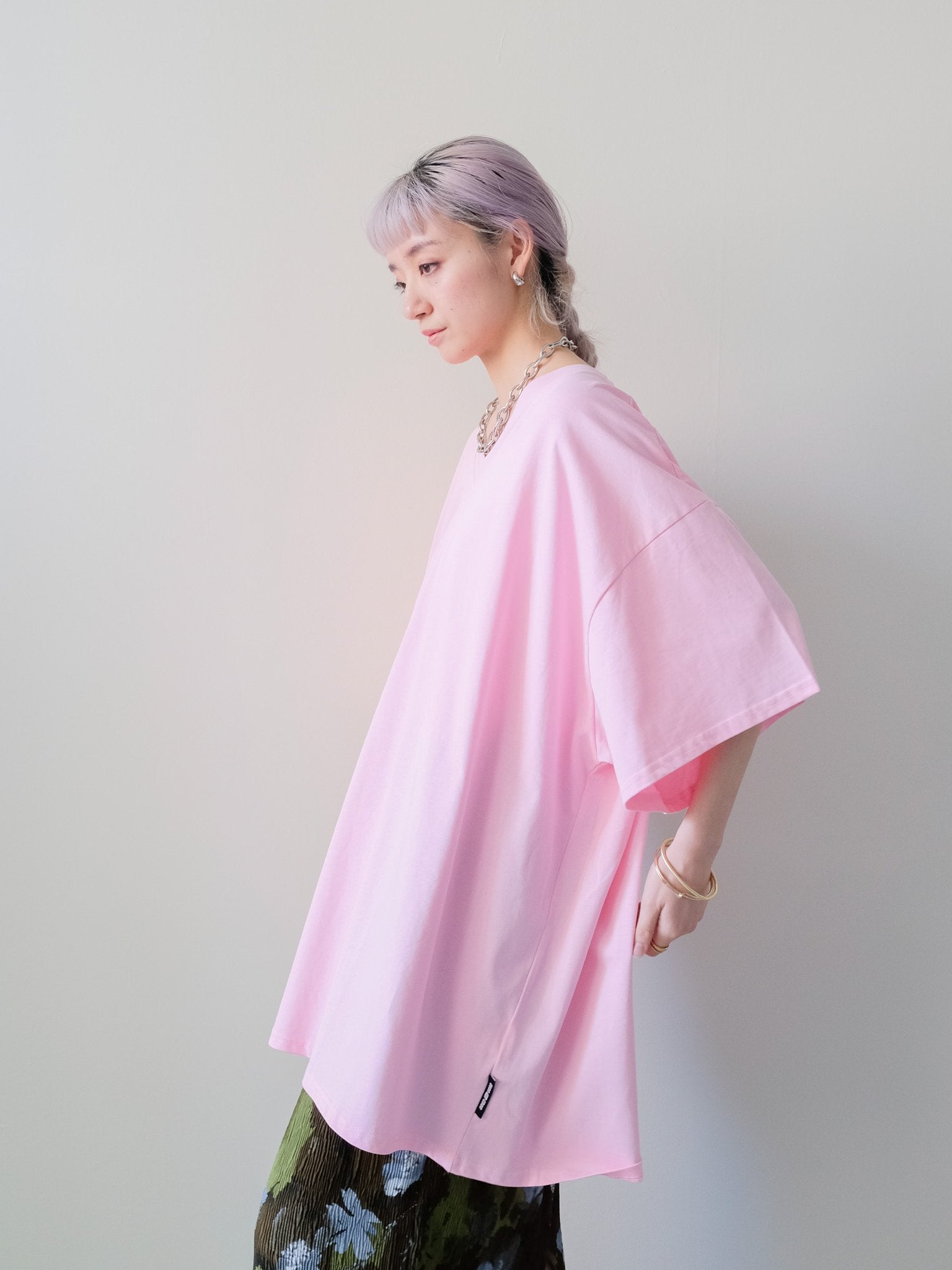 Loose V-neck Half Sleeve T-shirt(ルーズVネックハーフスリーブTシャツ)[601598]pink