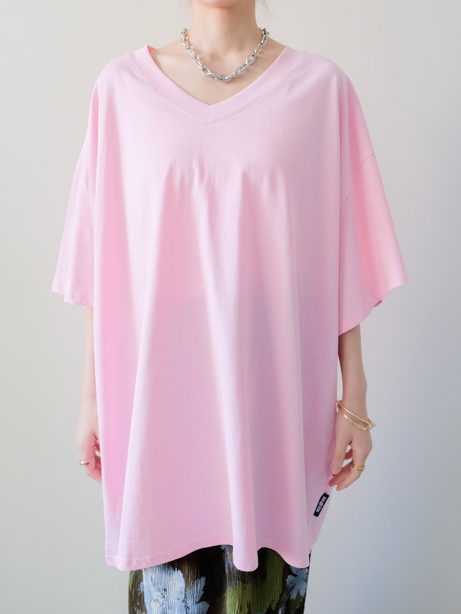 Loose V-neck Half Sleeve T-shirt(ルーズVネックハーフスリーブTシャツ)[601598]pink