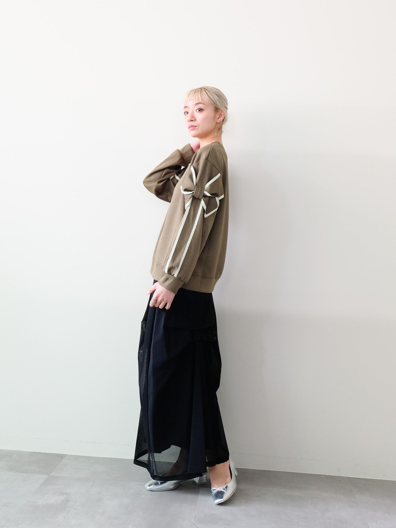 スリーブリボンステッチプルオーバー[601500]khaki