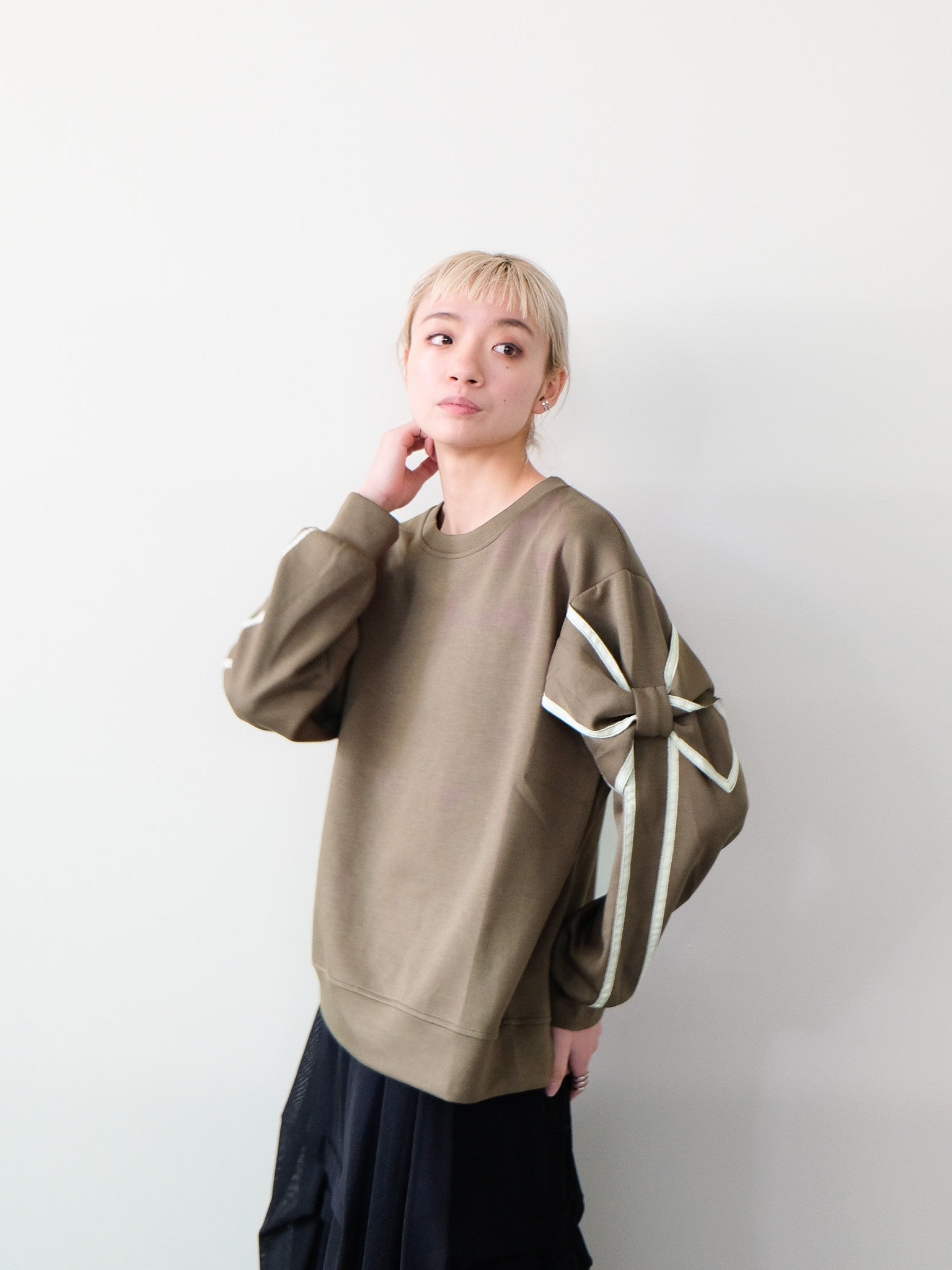 スリーブリボンステッチプルオーバー[601500]khaki