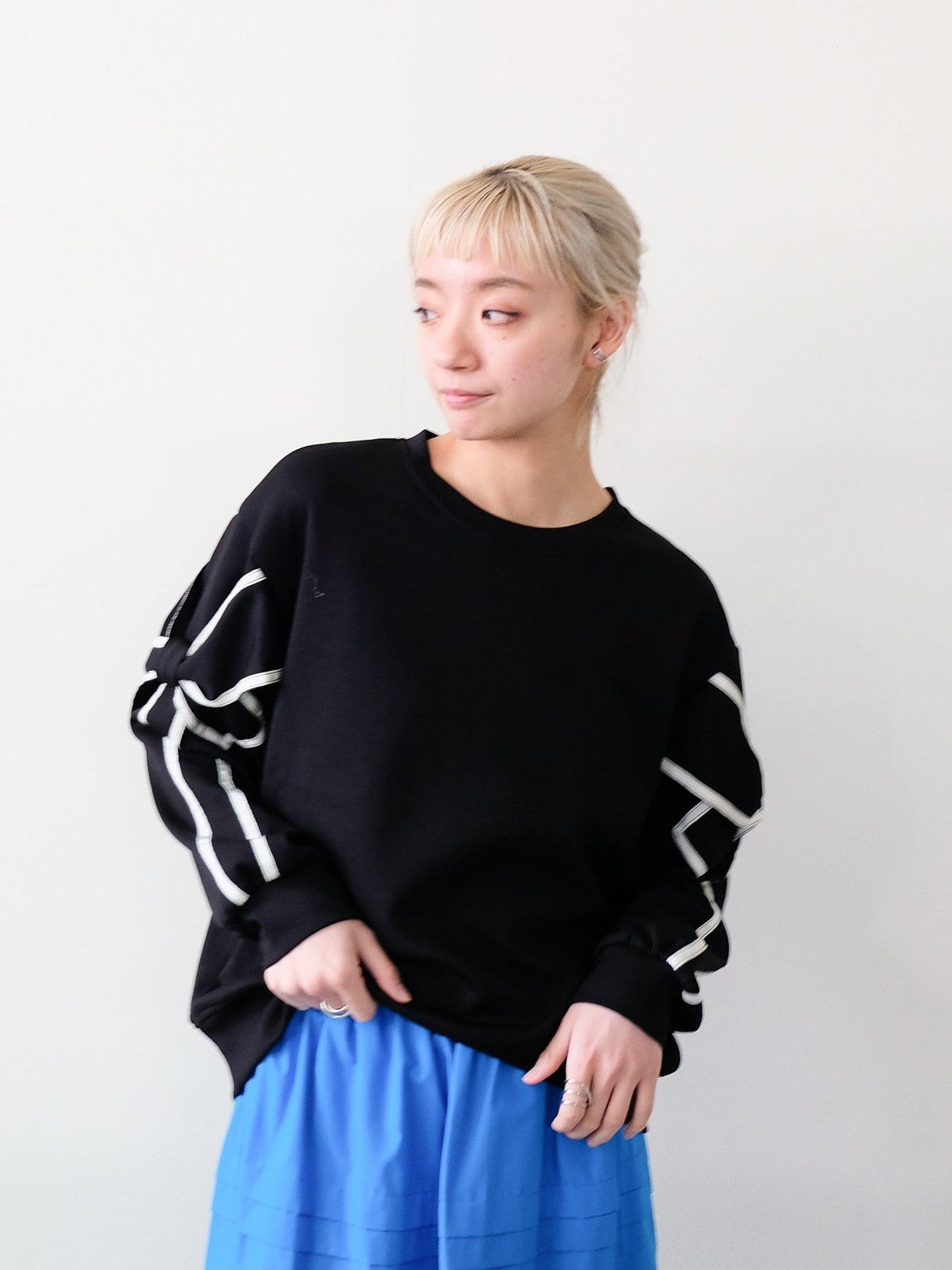 スリーブリボンステッチプルオーバー[601500]black