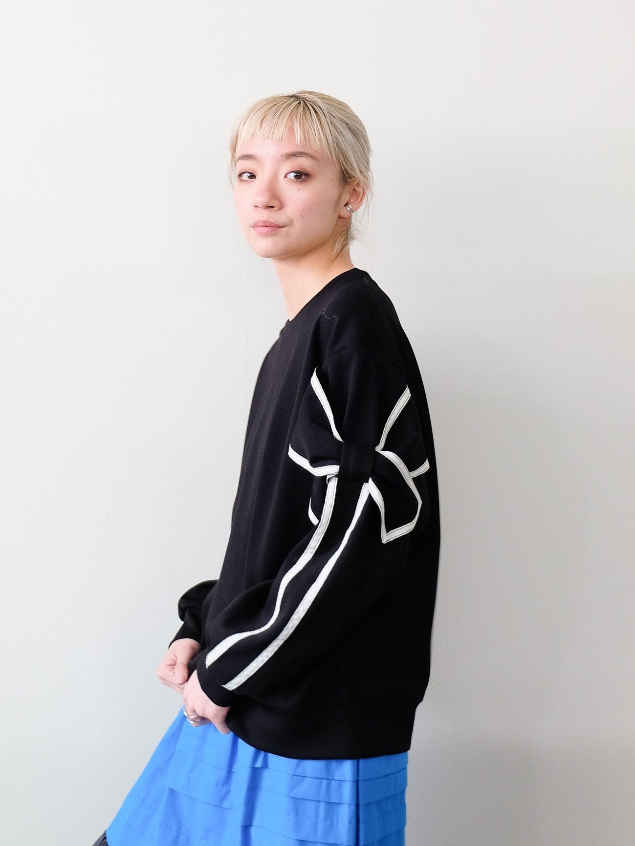スリーブリボンステッチプルオーバー[601500]black