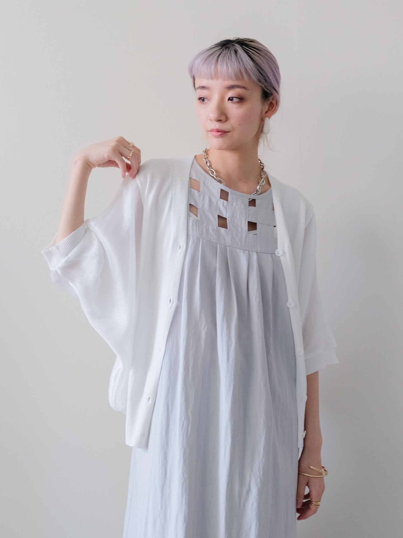 Cutwork Tuck Long Dress(カットワークタックロングワンピース)[601629]gray